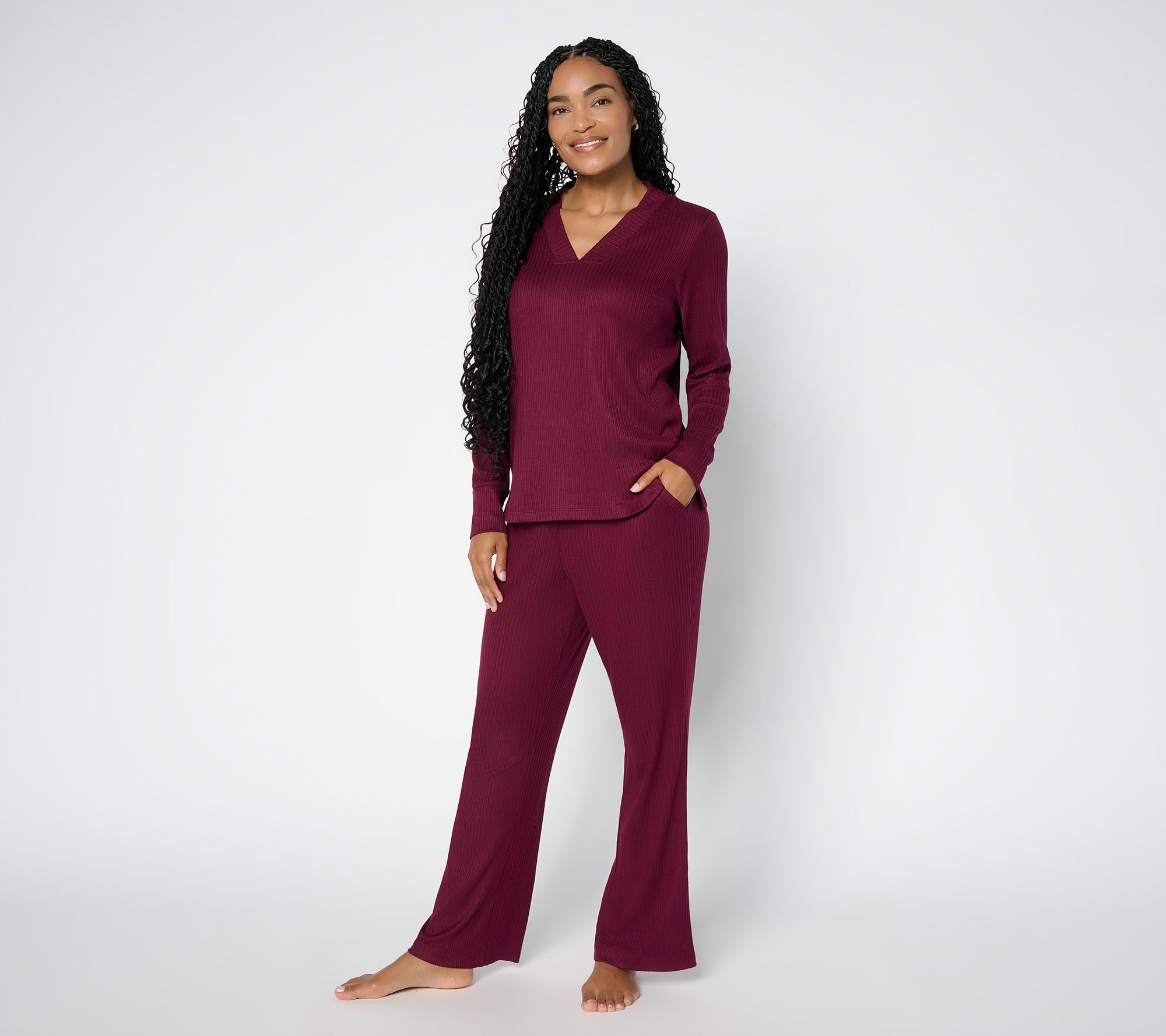 Cuddl Duds Petite Seriously Soft w/ Rib V-Neck and Lounge Pant
