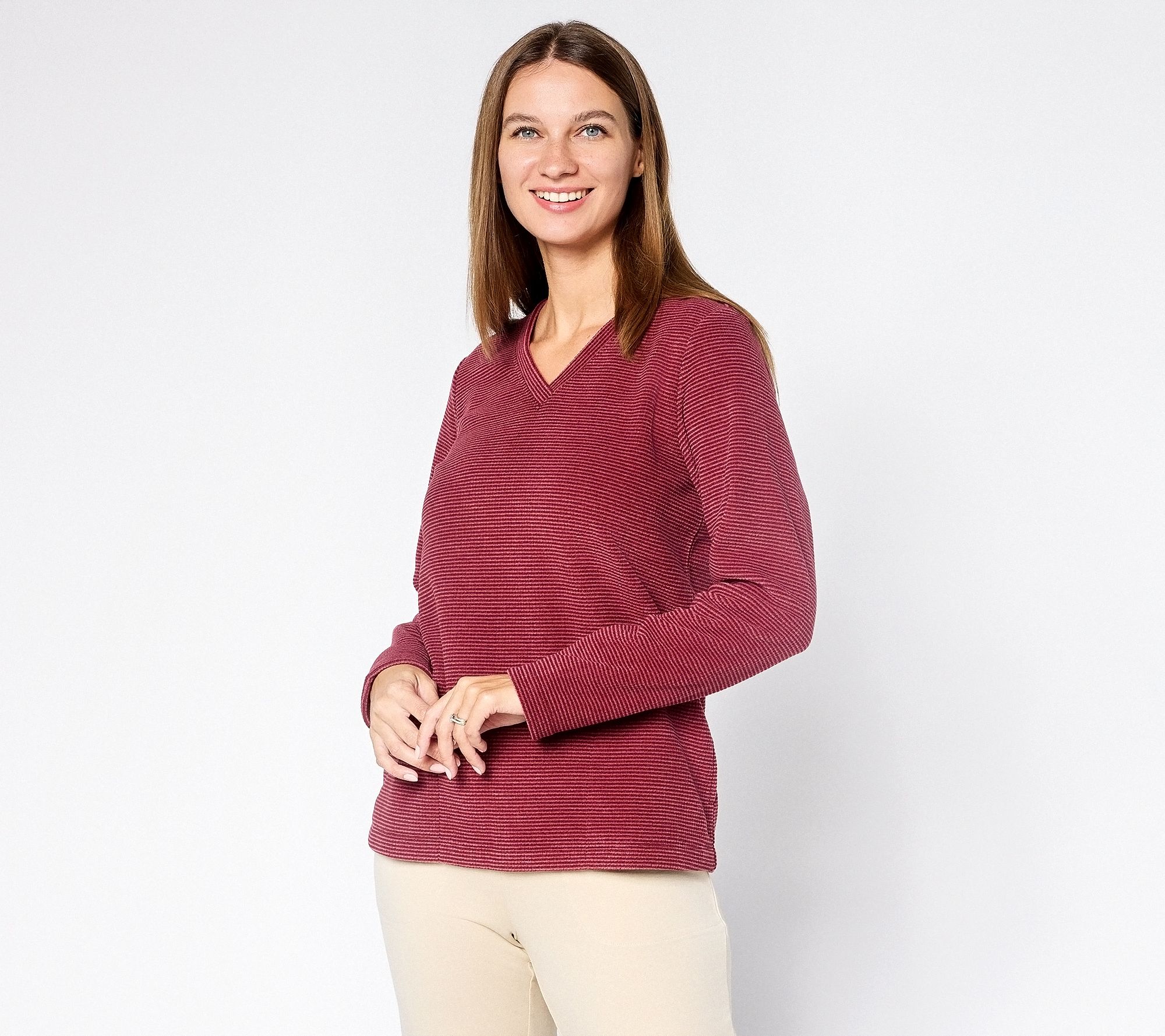 "As Is" Denim & Co. Regular Chenille Fleece V-Neck Pullover with Pockets