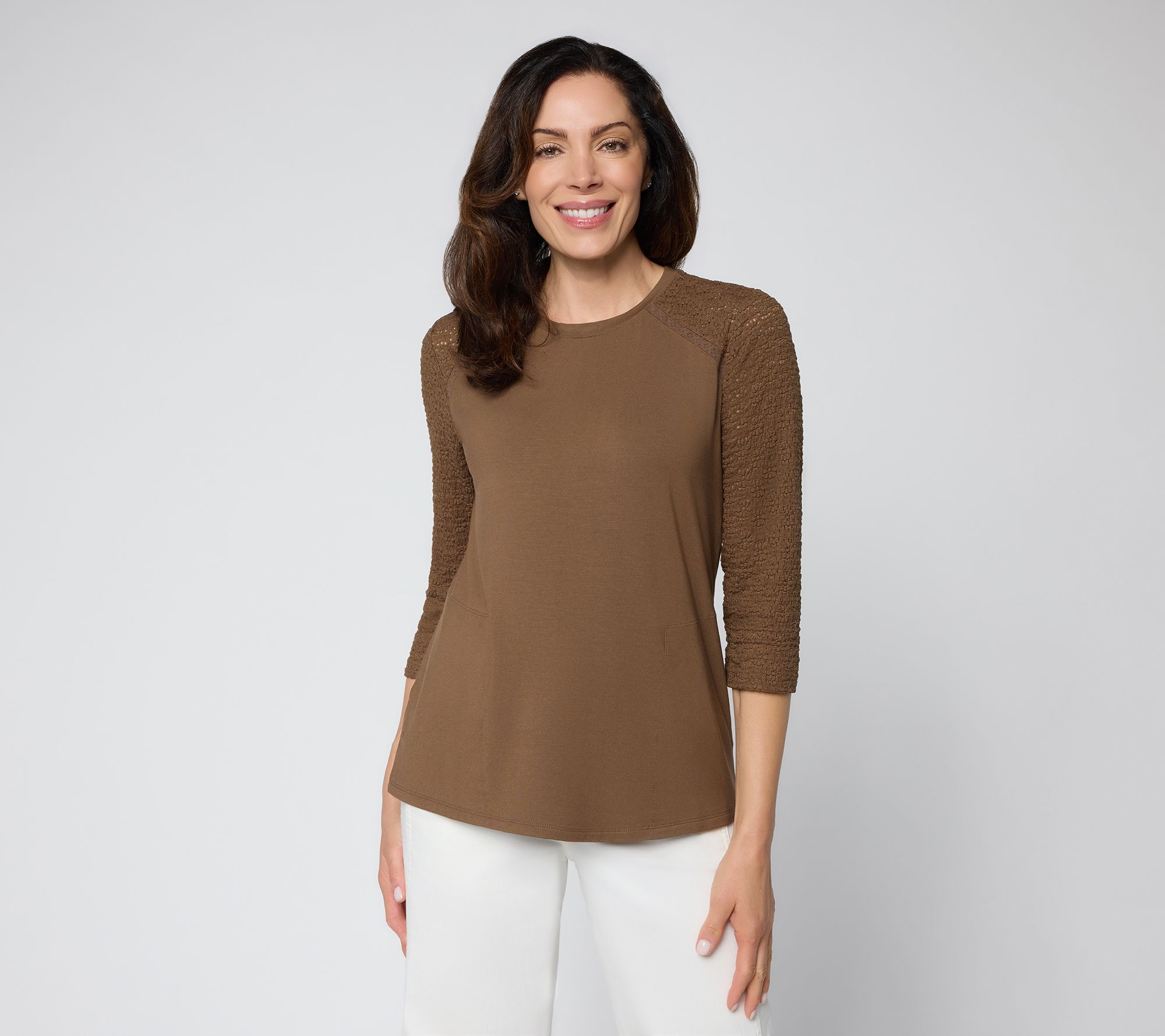 LOGO by Lori Goldstein Rayon 230 Mixed Media 3/4 Sleeve Top