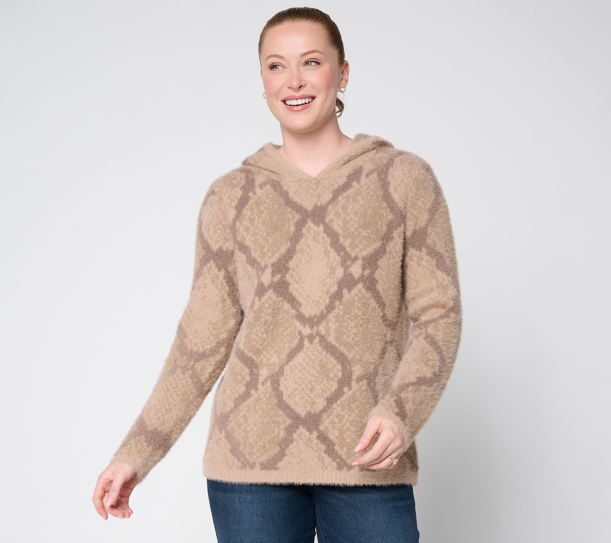 Me by Jennie Garth Pullover Snakeskin Print Hooded Sweater