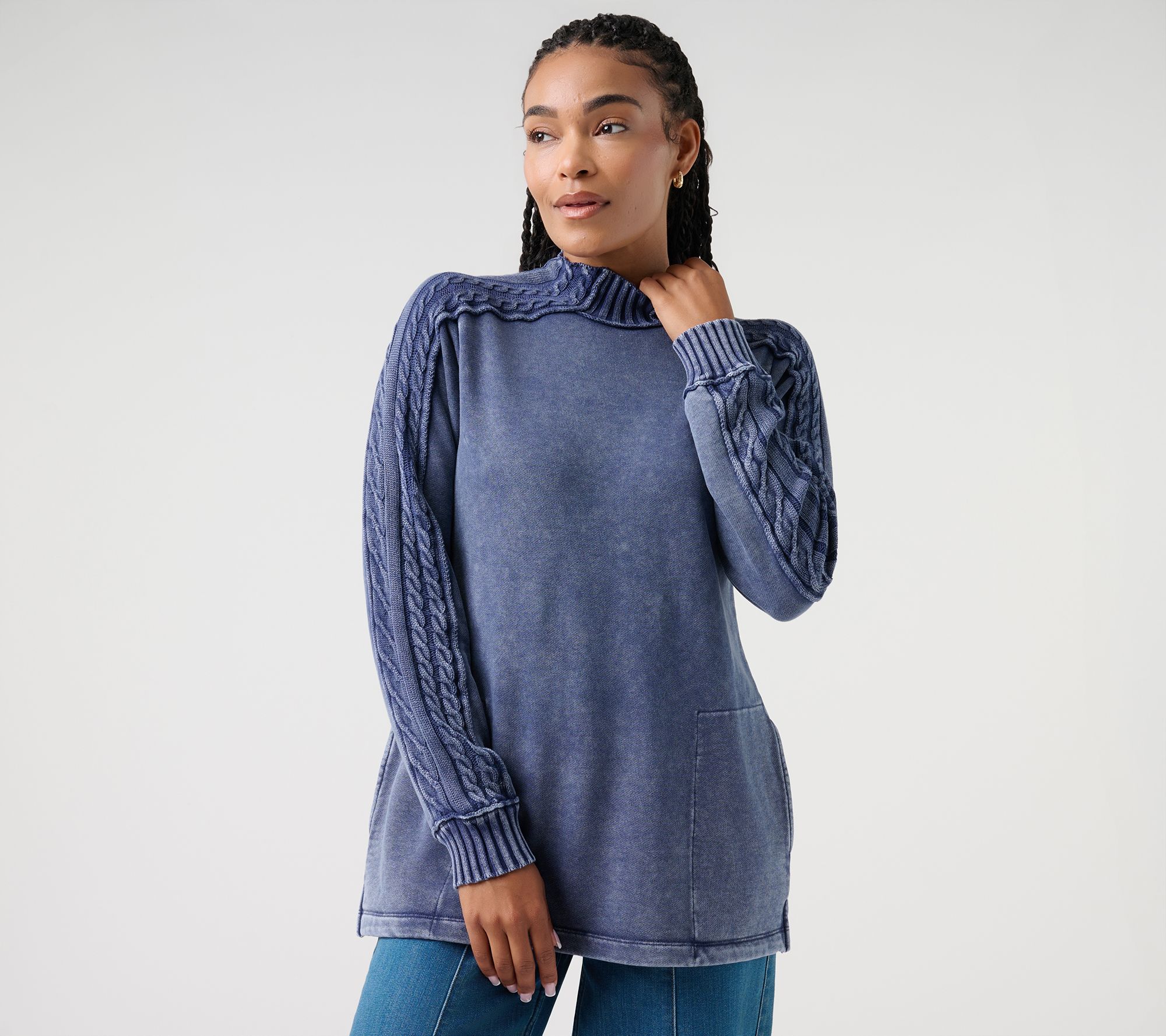  LOGO by Lori Goldstein Petite Mock Neck Mixed Media Top