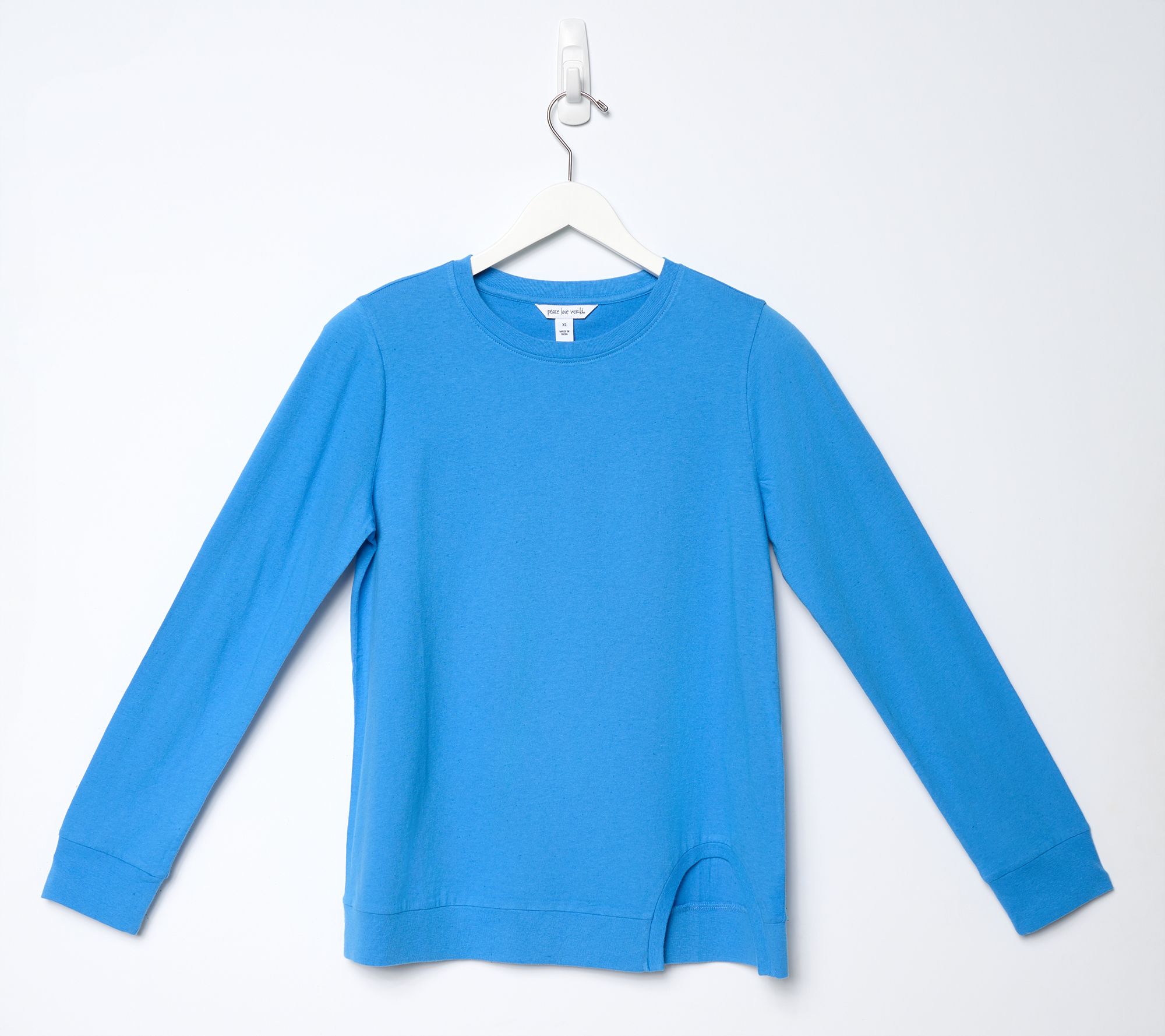 "As Is" Peace Love World Crew Neck Tunic with Cutout Hem