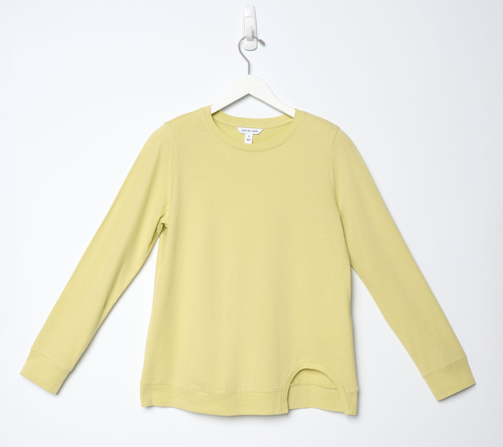 "As Is" Peace Love World Crew Neck Tunic with Cutout Hem