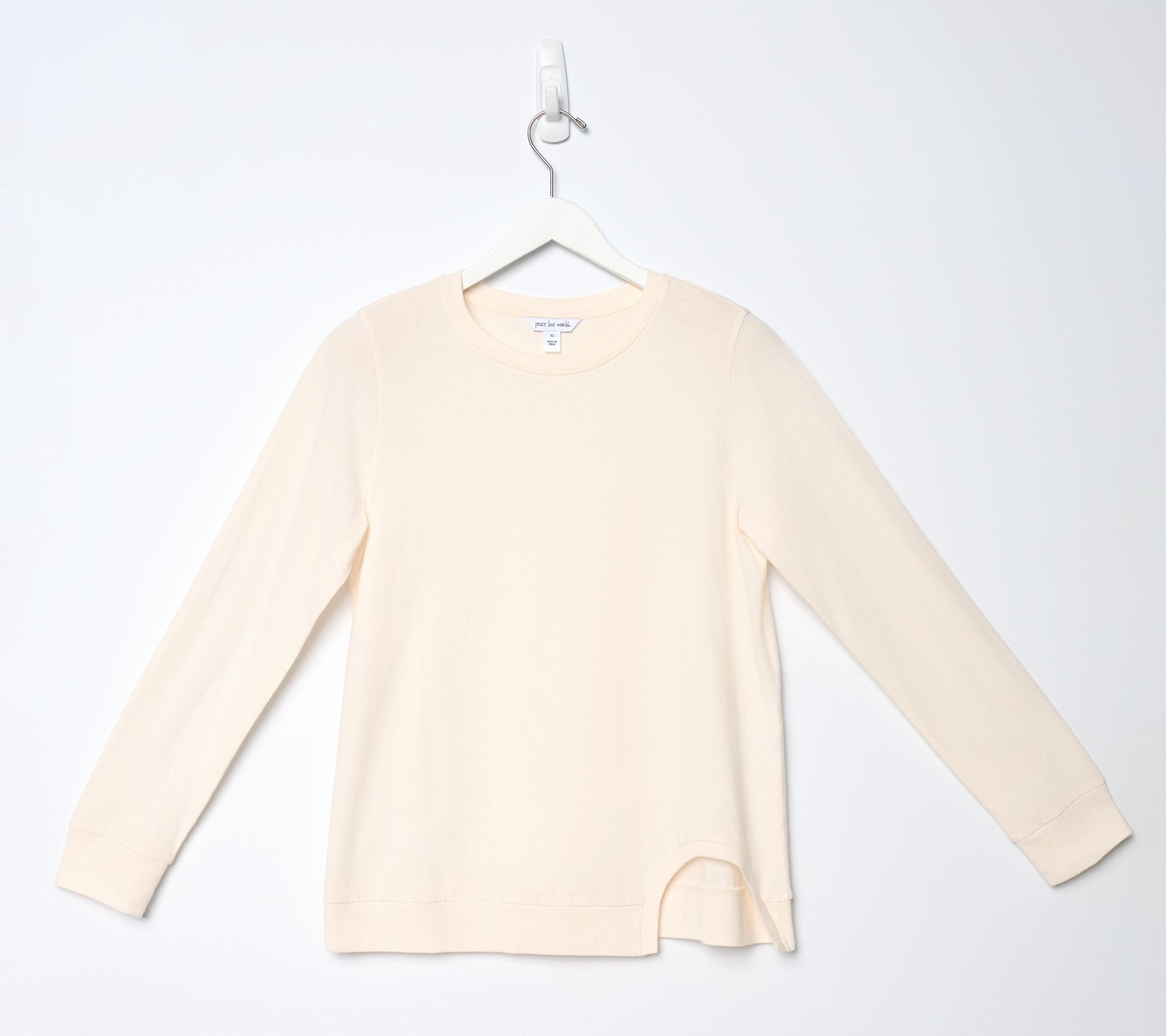 "As Is" Peace Love World Crew Neck Tunic with Cutout Hem