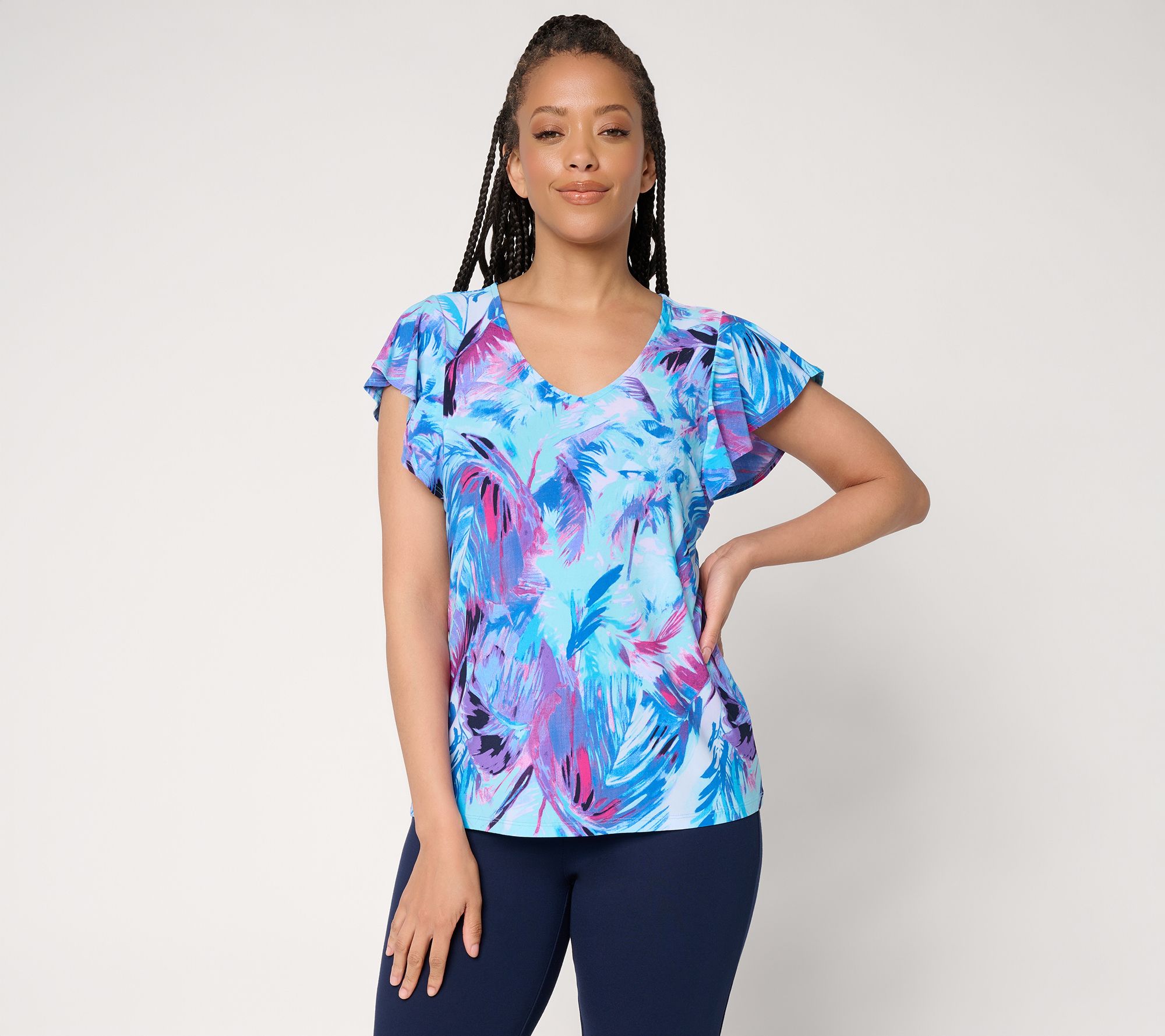 "As Is" Women with Control Como Jersey Flutter Sleeve Top