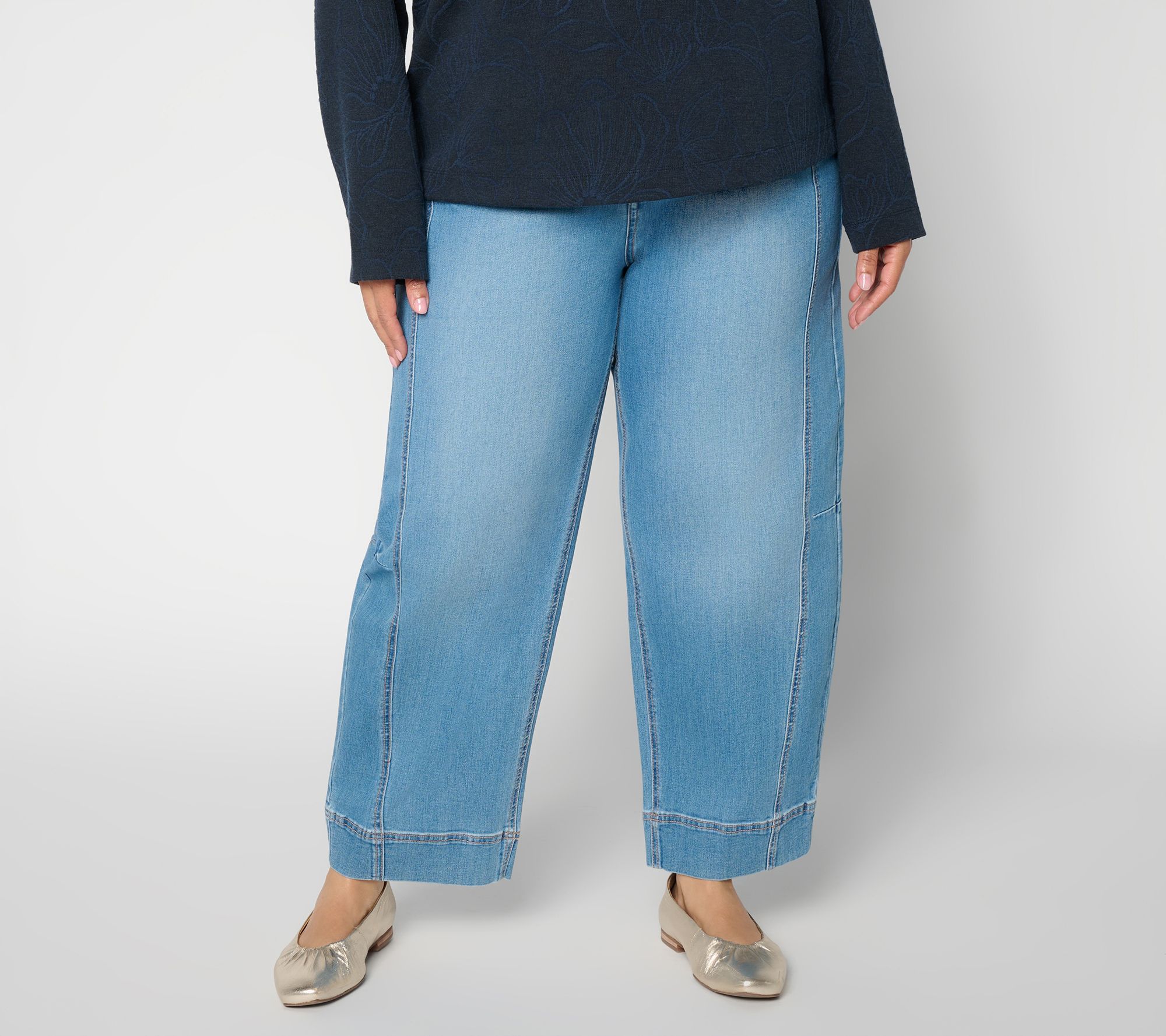 "As Is" Susan Graver Stretch Denim Petite Barely Barrel Ankle Jeans