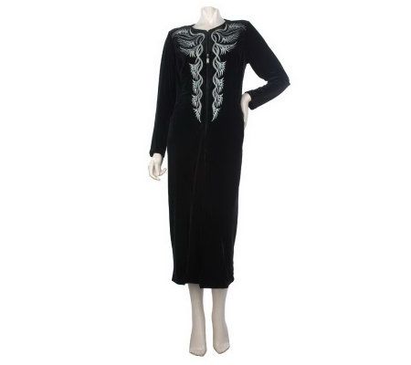 Bob Mackie's Embroidered Velvet Zip Front Robe w/ Embroidery - QVC.com