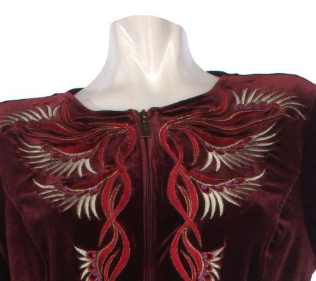 Bob Mackie's Embroidered Velvet Zip Front Robe w/ Embroidery - QVC.com