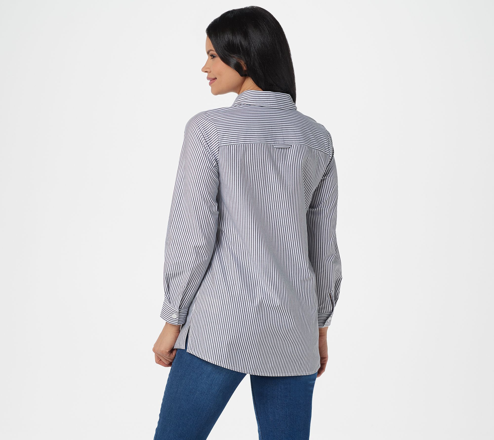 Quacker Factory Embroidered Striped Button Front Shirt - QVC.com