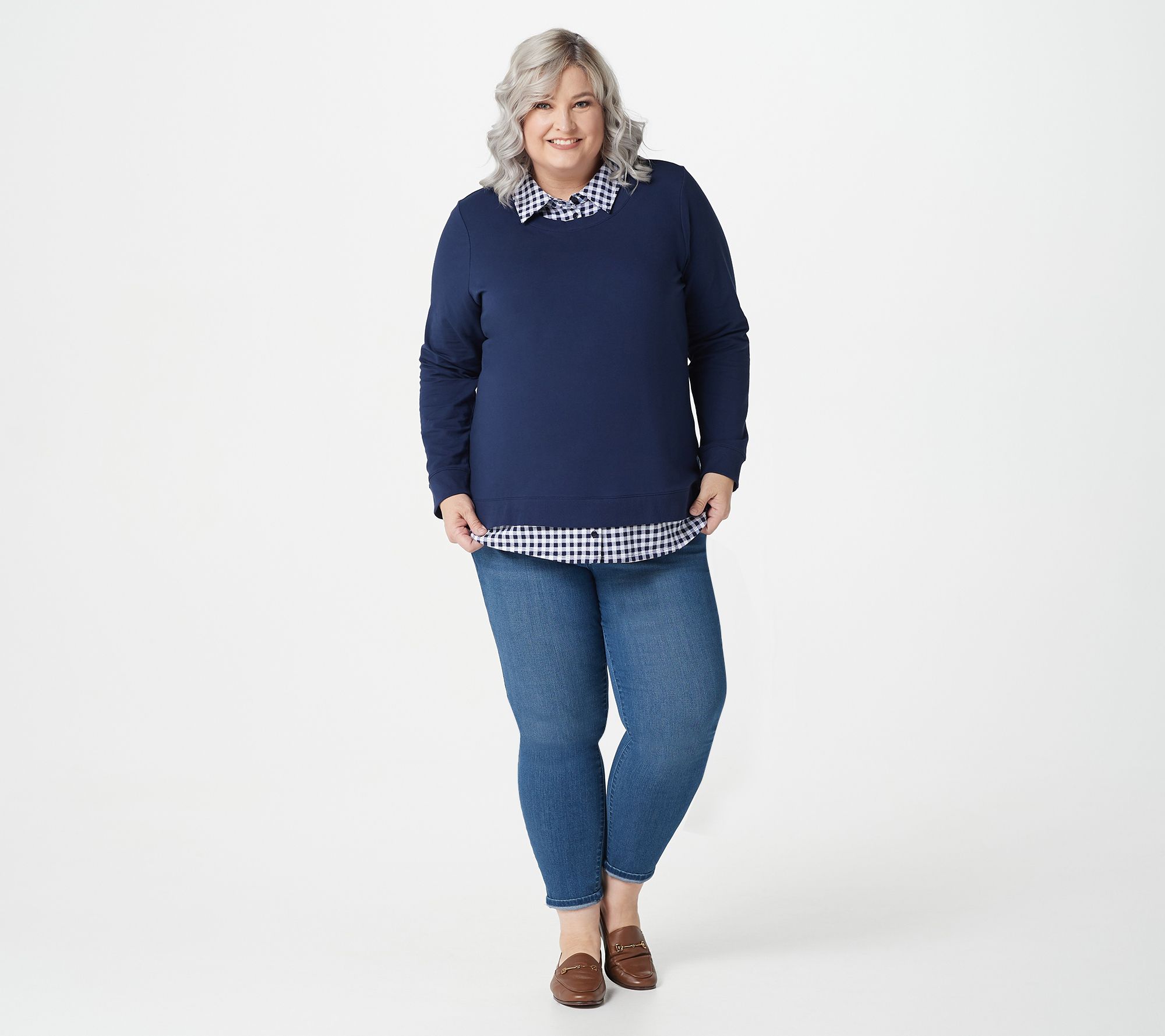 Denim & Co. French Terry Top with Printed Collar and Hem - QVC.com