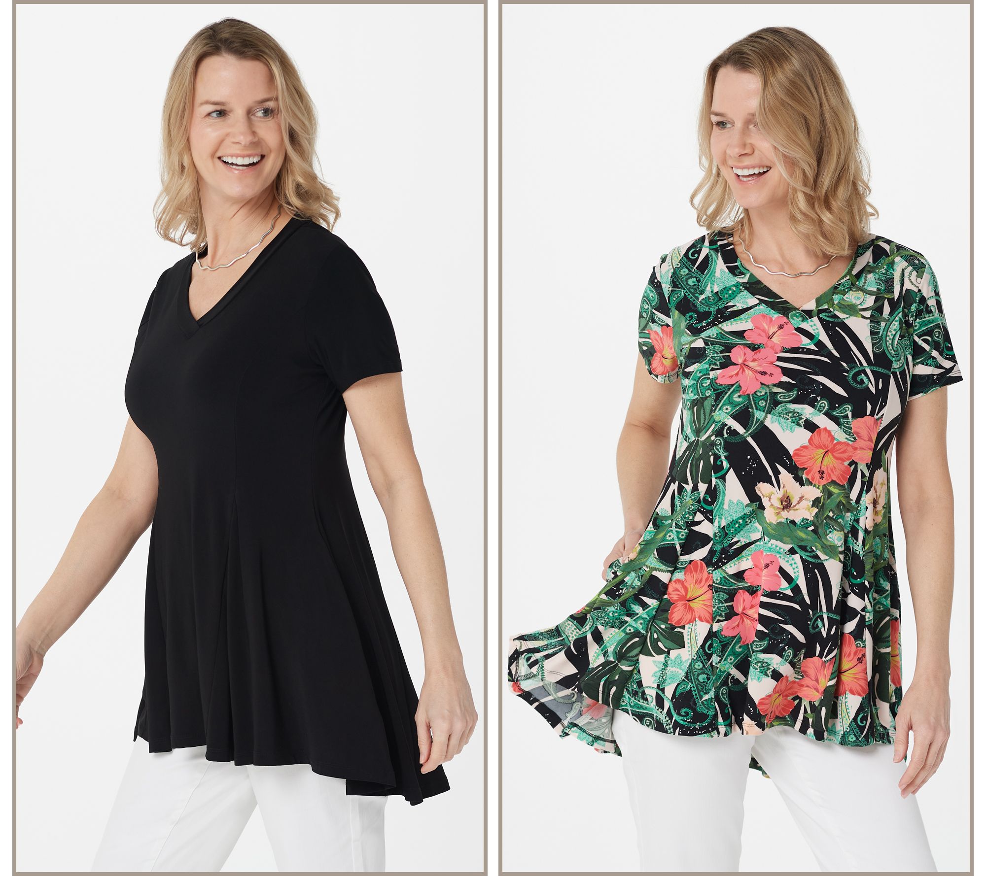 (QVC) Attitudes by Renee Set of 2 Como Jersey VNeck Knit Godet Tops