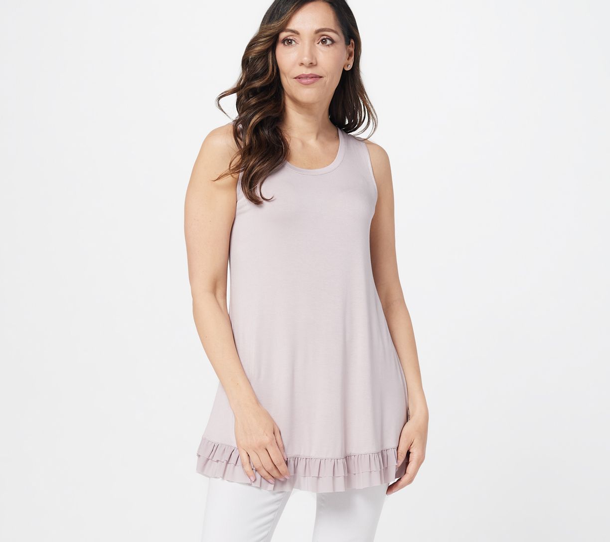 LOGO Layers by Lori Goldstein Tank Top with Ruffle Mesh Hem