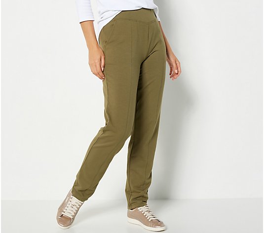 Denim & Co. Active Petite French Terry Pintuck Slim- Straight Pants