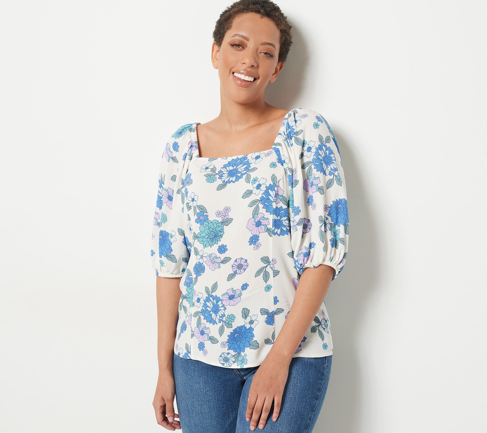 Candace Cameron Bure Printed Puff-Sleeve Blouse