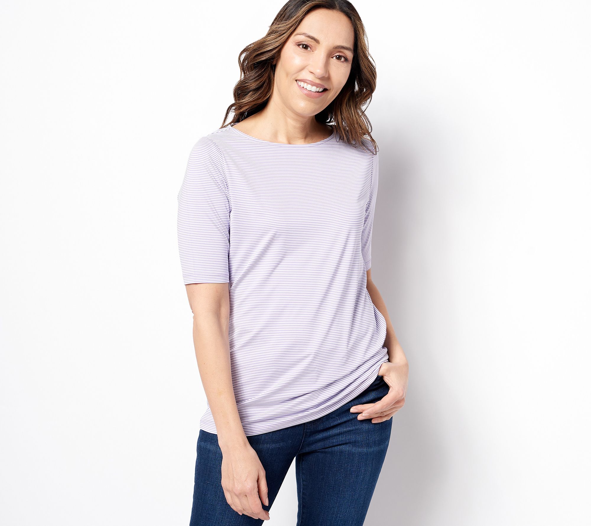 Denim & Co. BRRR Jersey Cool to Touch Boat Neck Elbow Sleeve Top