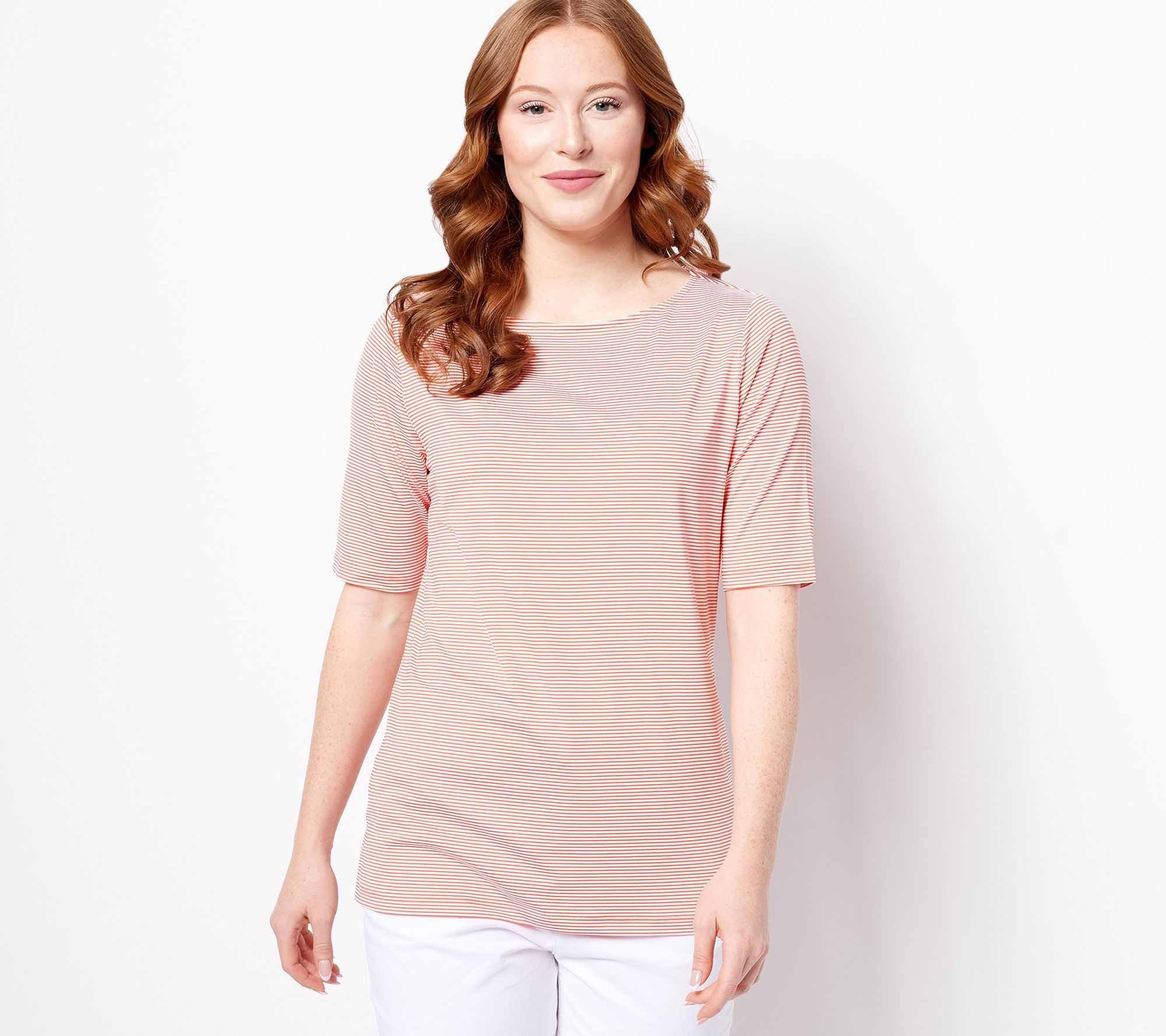 Denim & Co. BRRR Jersey Cool to Touch Boat Neck Elbow Sleeve Top