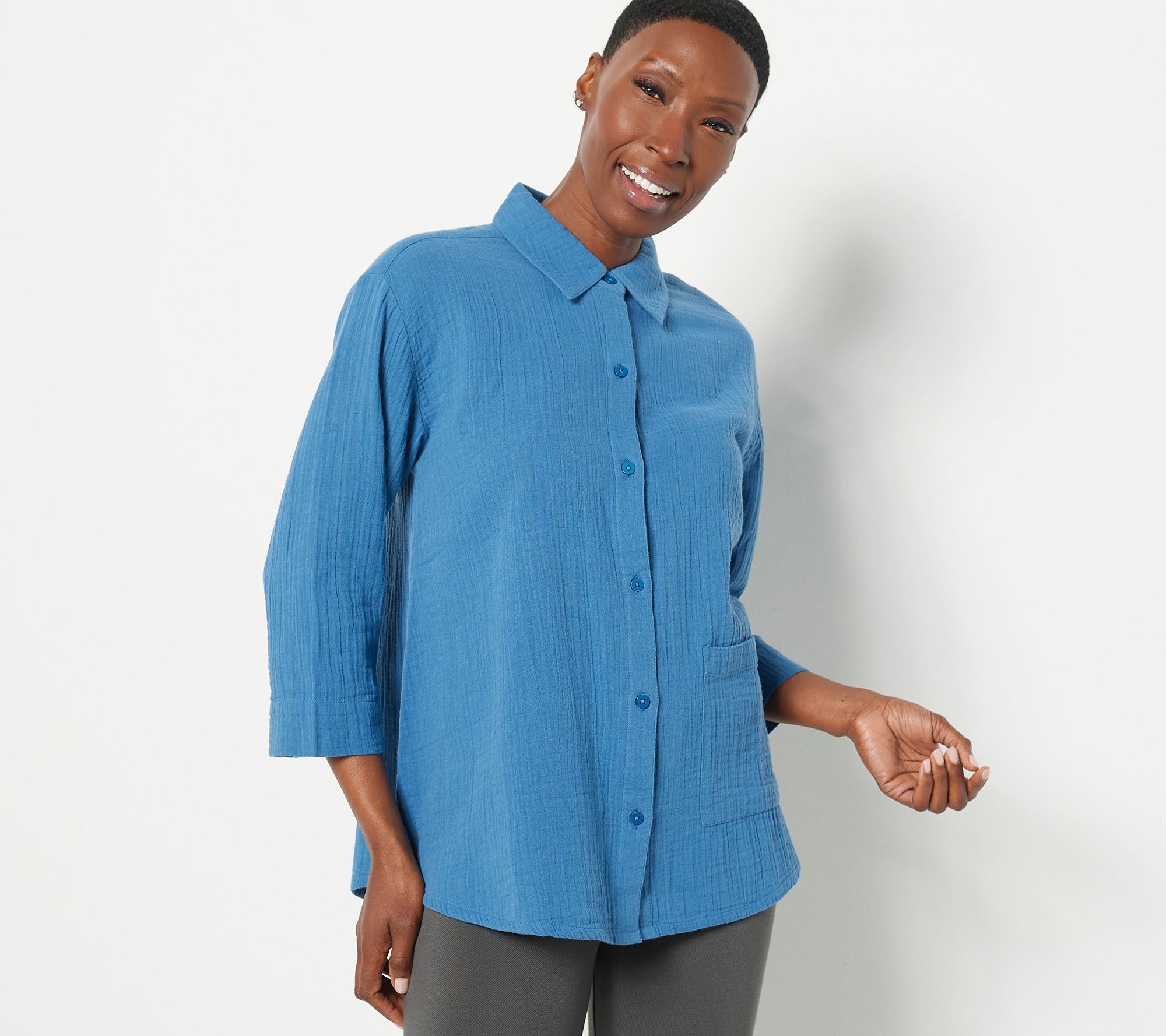 LOGO by Lori Goldstein Beach to Street Cotton Gauze Shirt