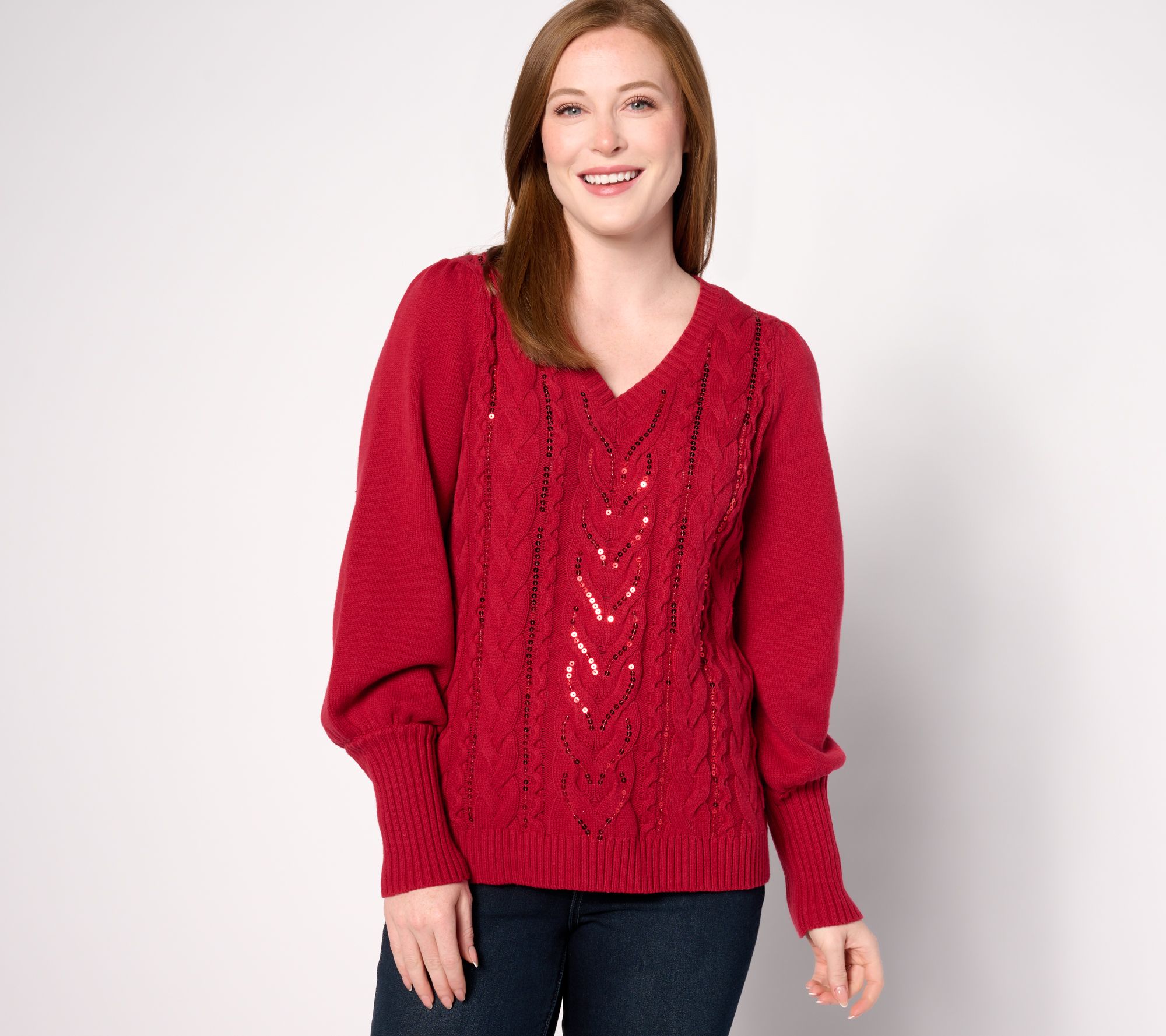 Jingle Belles by Kim Gravel Sparkling Sequin V Neck Sweater