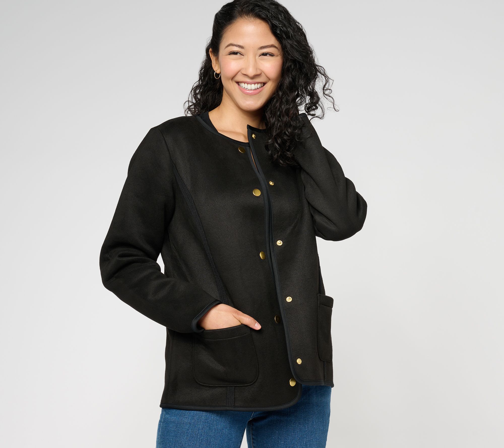 "As Is" Susan Graver Weekend Bonded Faux Suede & Polar Fleece Jacket