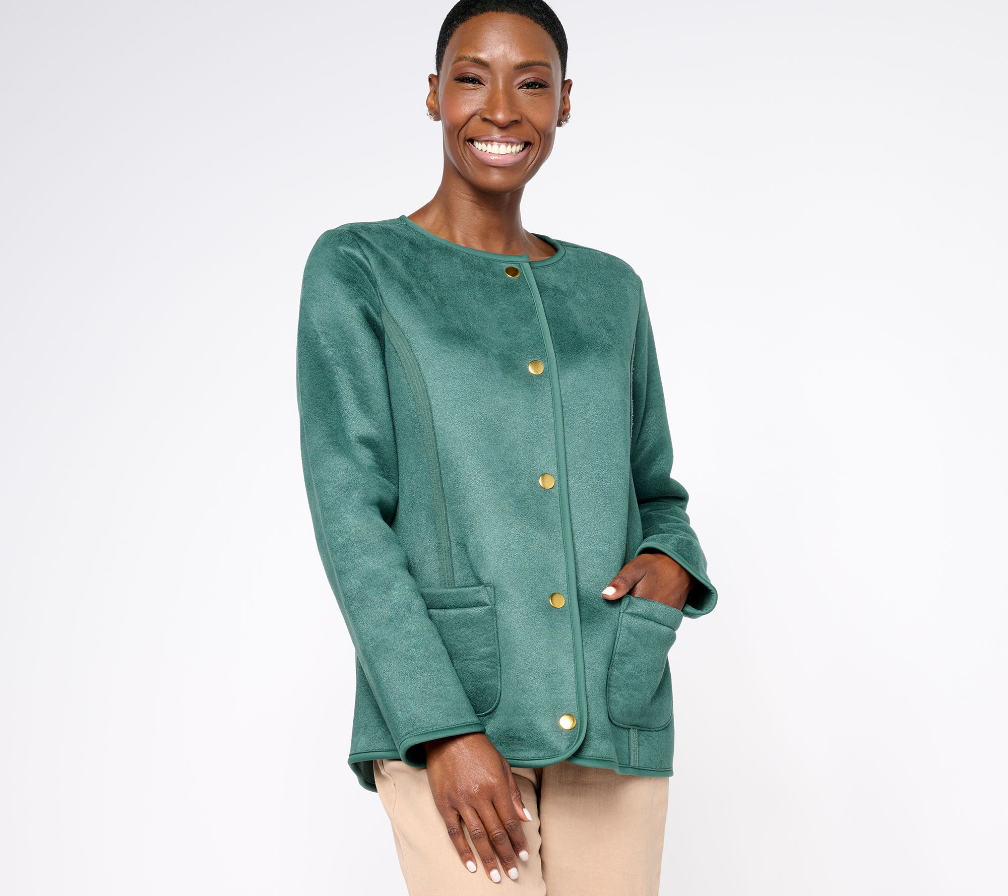"As Is" Susan Graver Weekend Bonded Faux Suede & Polar Fleece Jacket