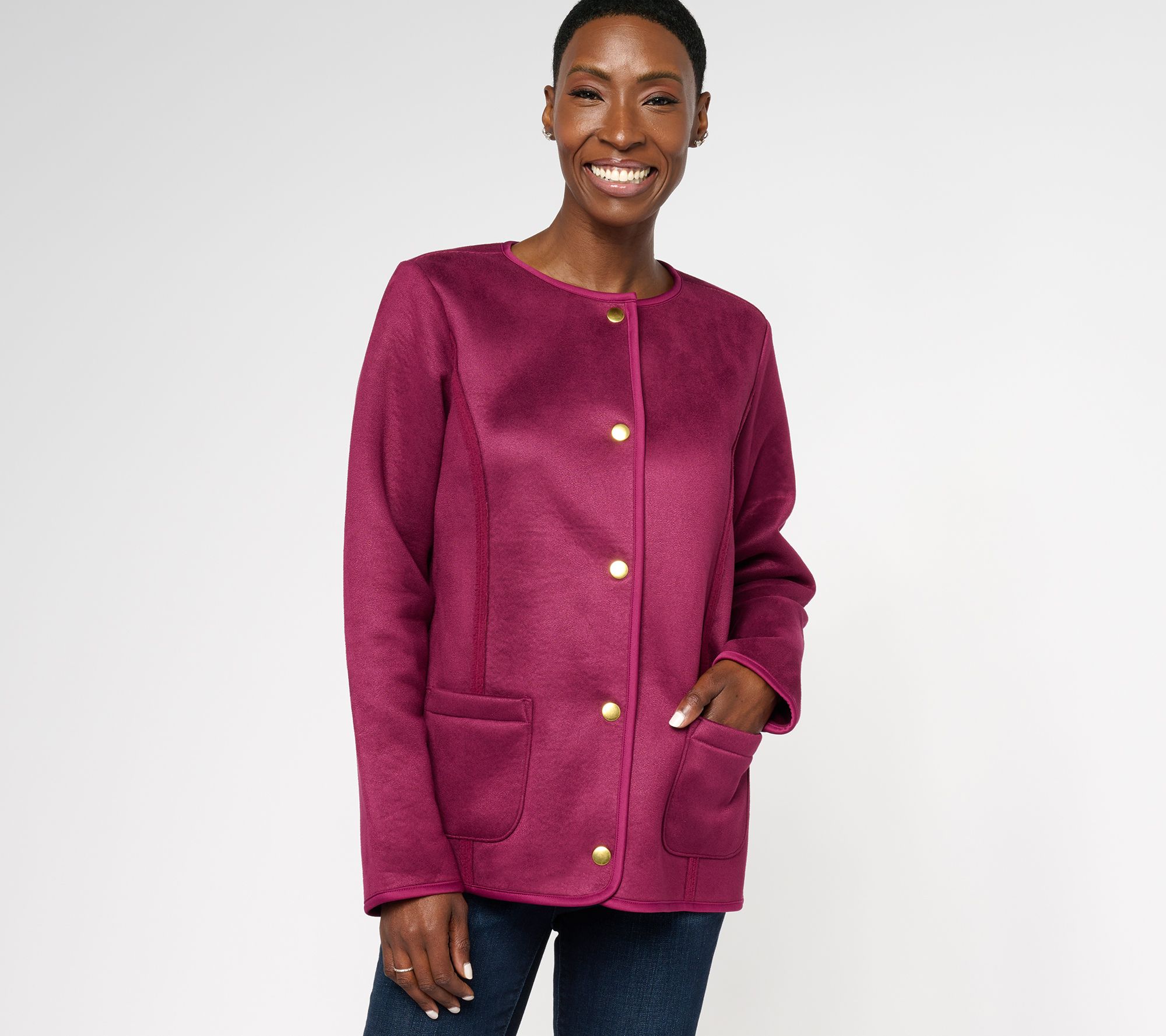 "As Is" Susan Graver Weekend Bonded Faux Suede & Polar Fleece Jacket