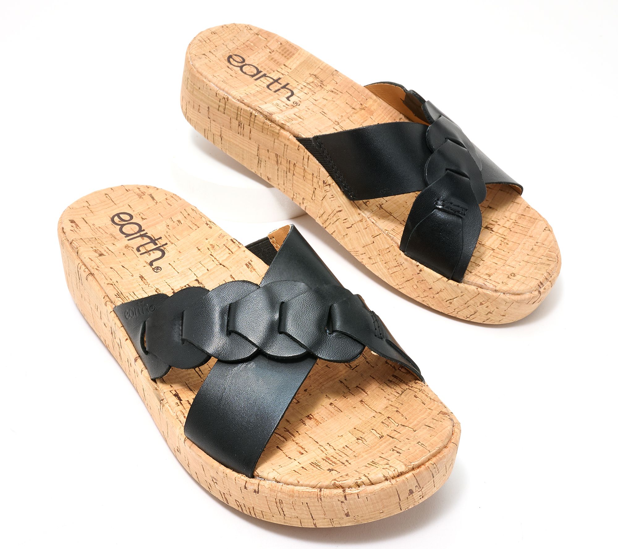 Earth Leather Crossband Slide Sandals - Scotti