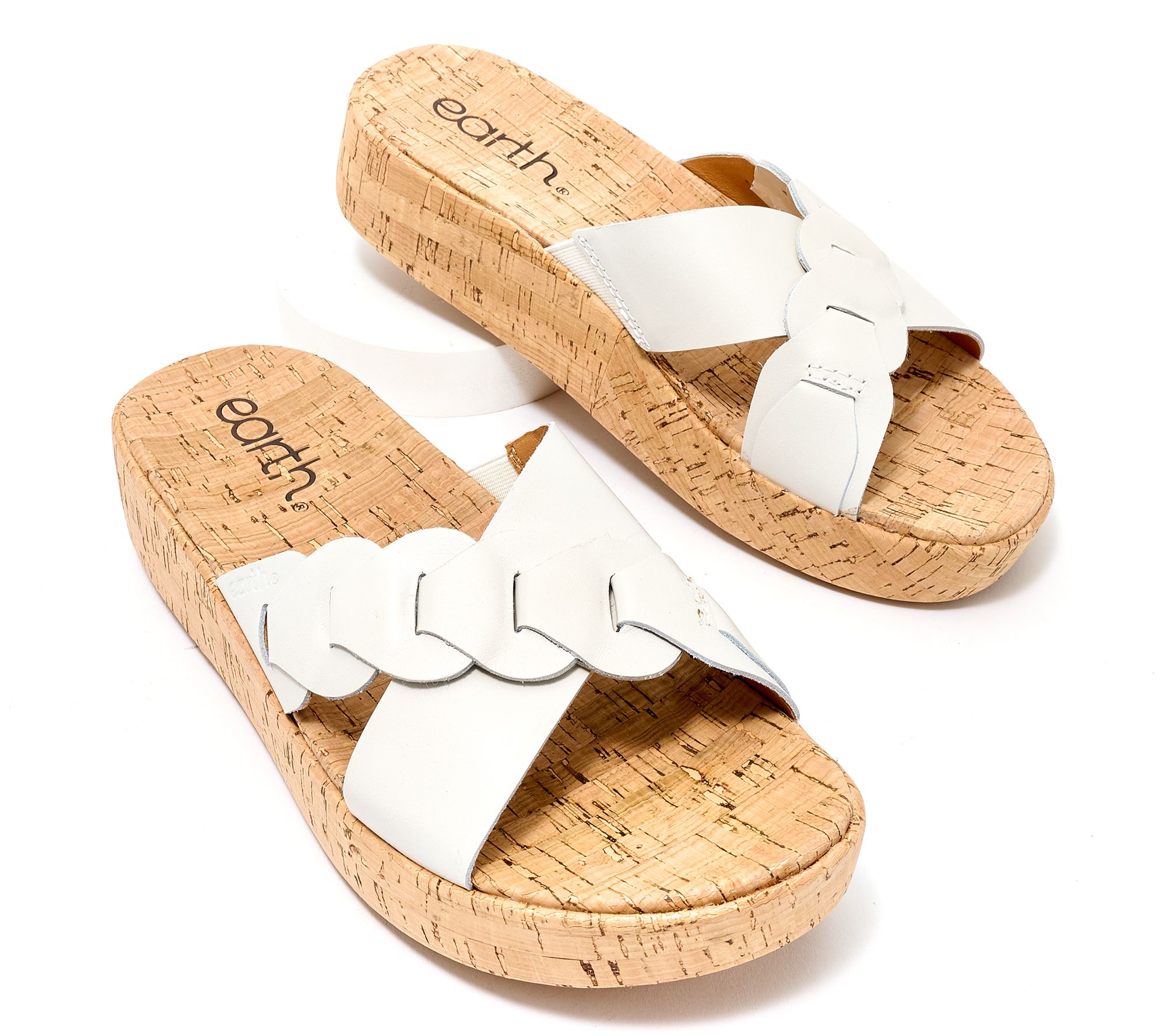 Earth Leather Crossband Slide Sandals - Scotti