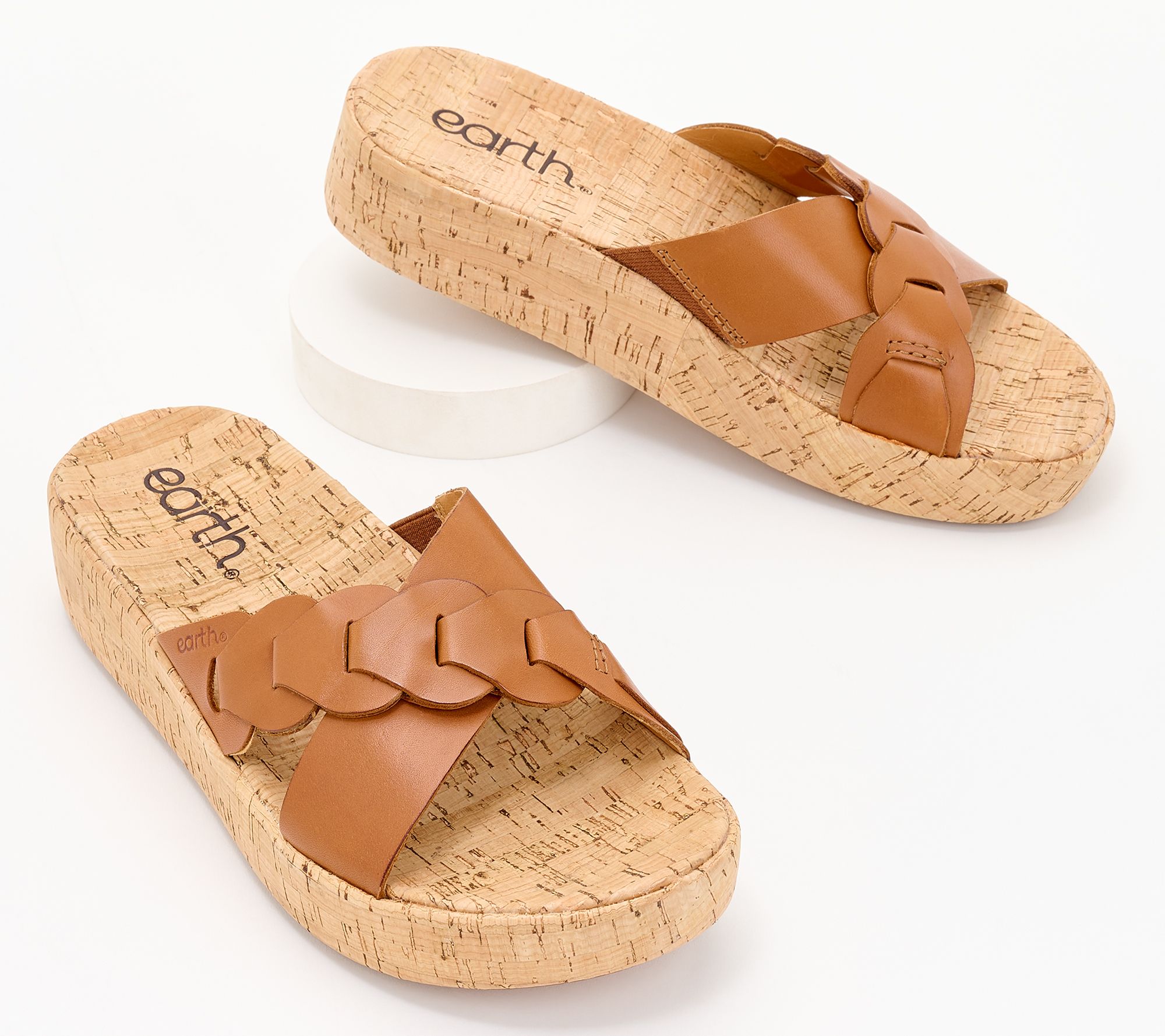 Earth Leather Crossband Slide Sandals - Scotti