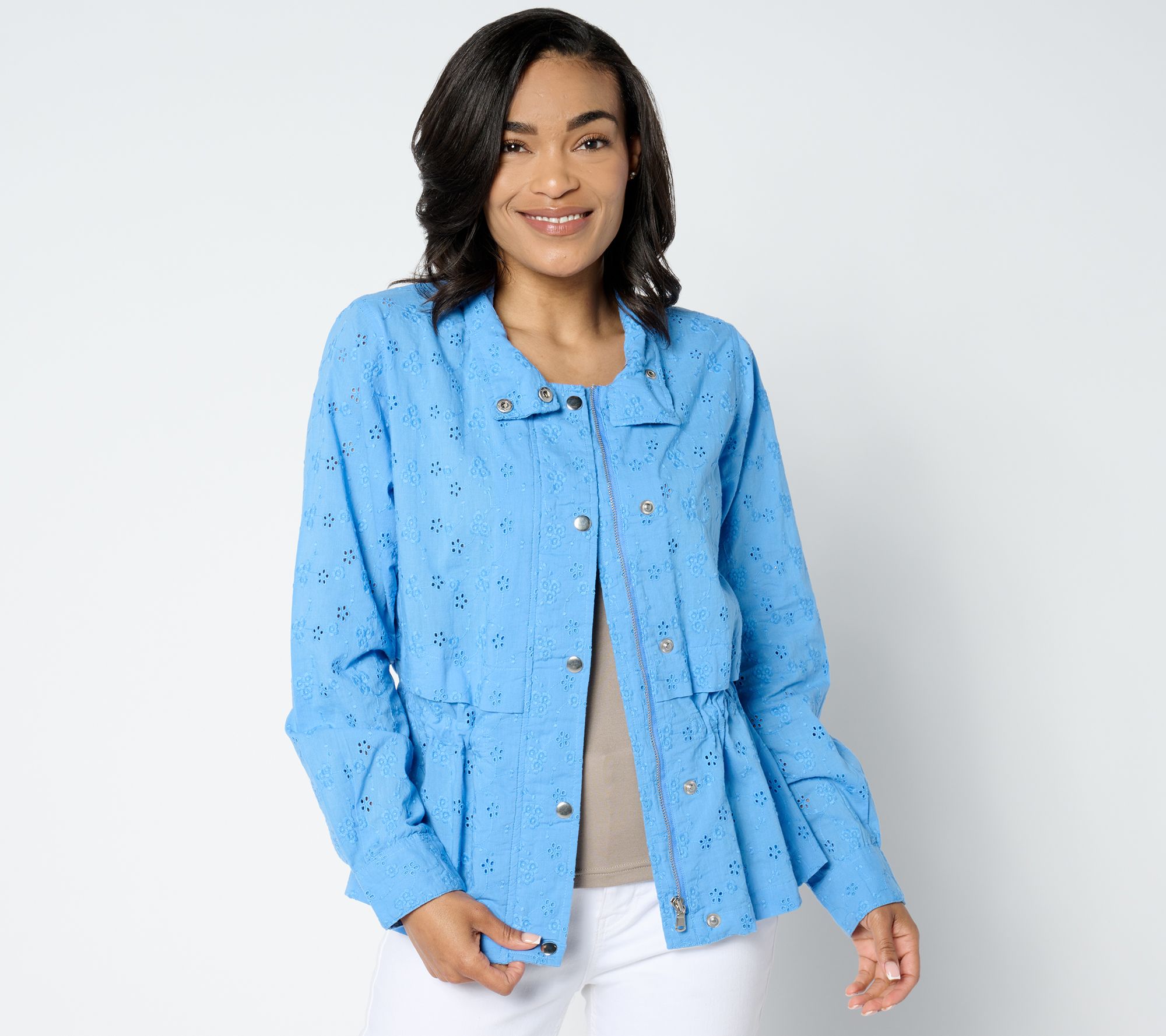 Dennis Basso Cotton Eyelet Anorak Jacket