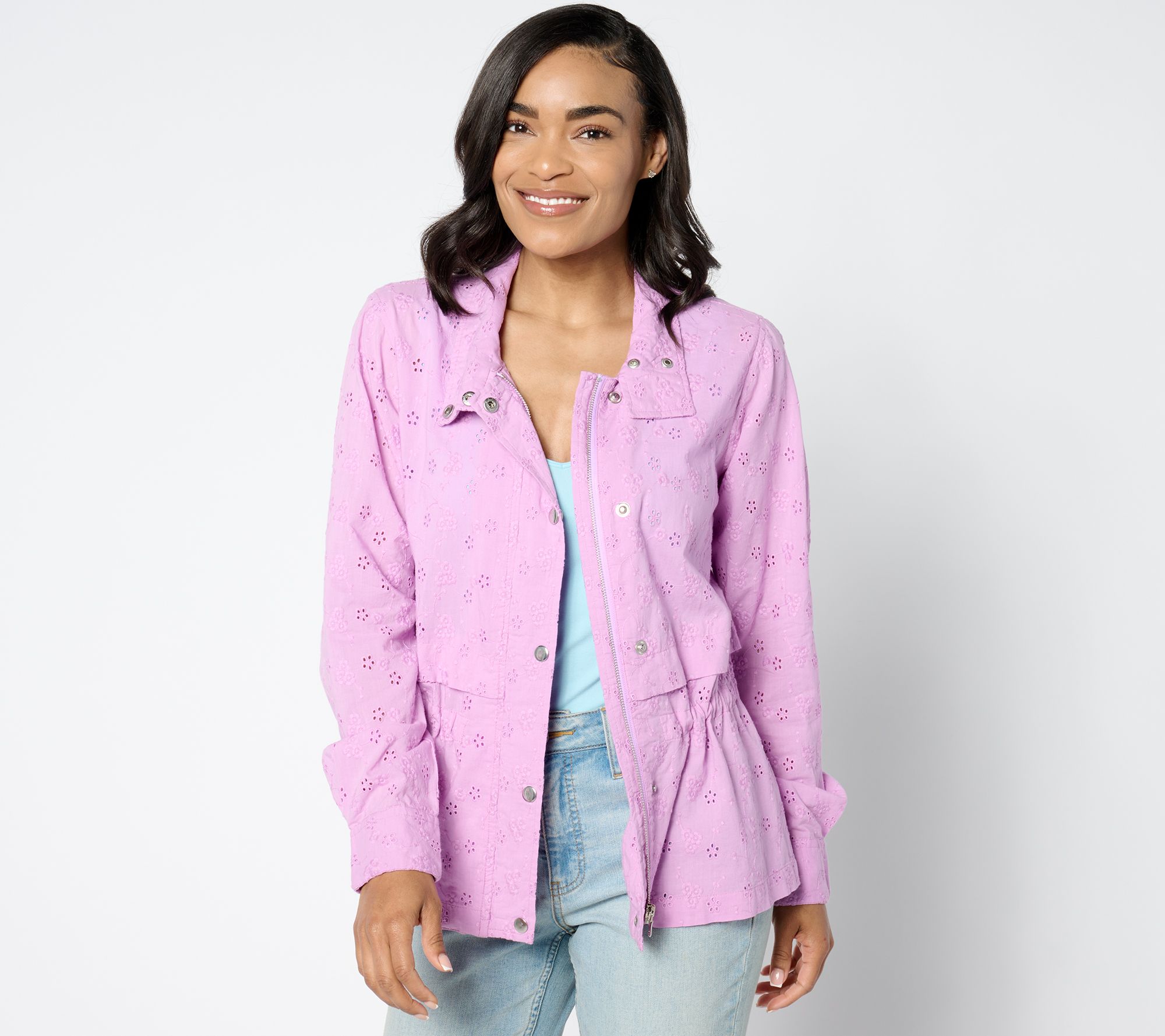 Dennis Basso Cotton Eyelet Anorak Jacket