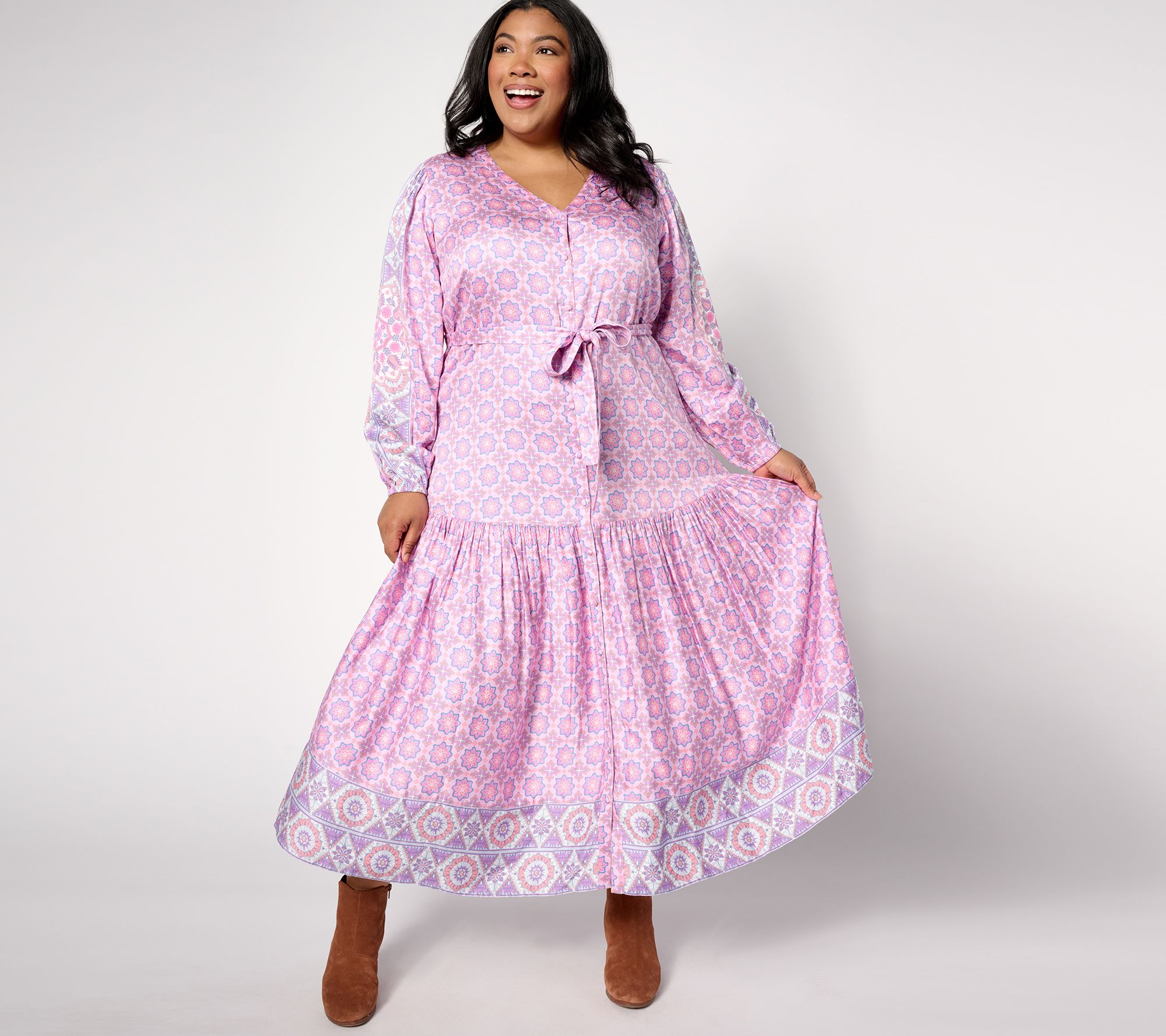 "As Is" Destination 365 Petite Printed Modal Maxi Dress w/ Belt