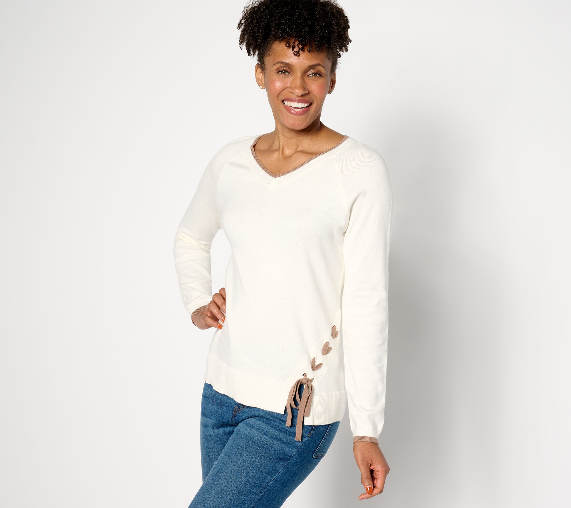 "As Is" Women with Control Lace Up Detail Sweater