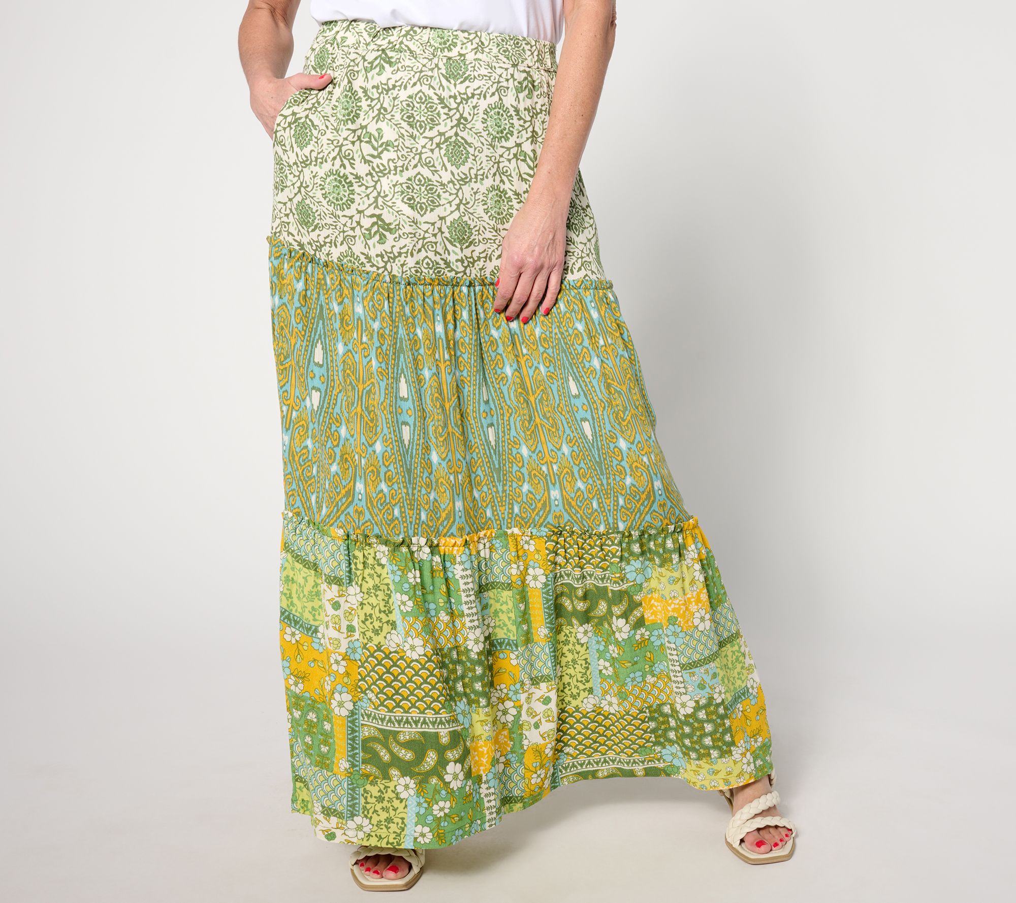"As Is" Denim & Co. Canyon Retreat Printed Ruffle Detail Tiered Skirt