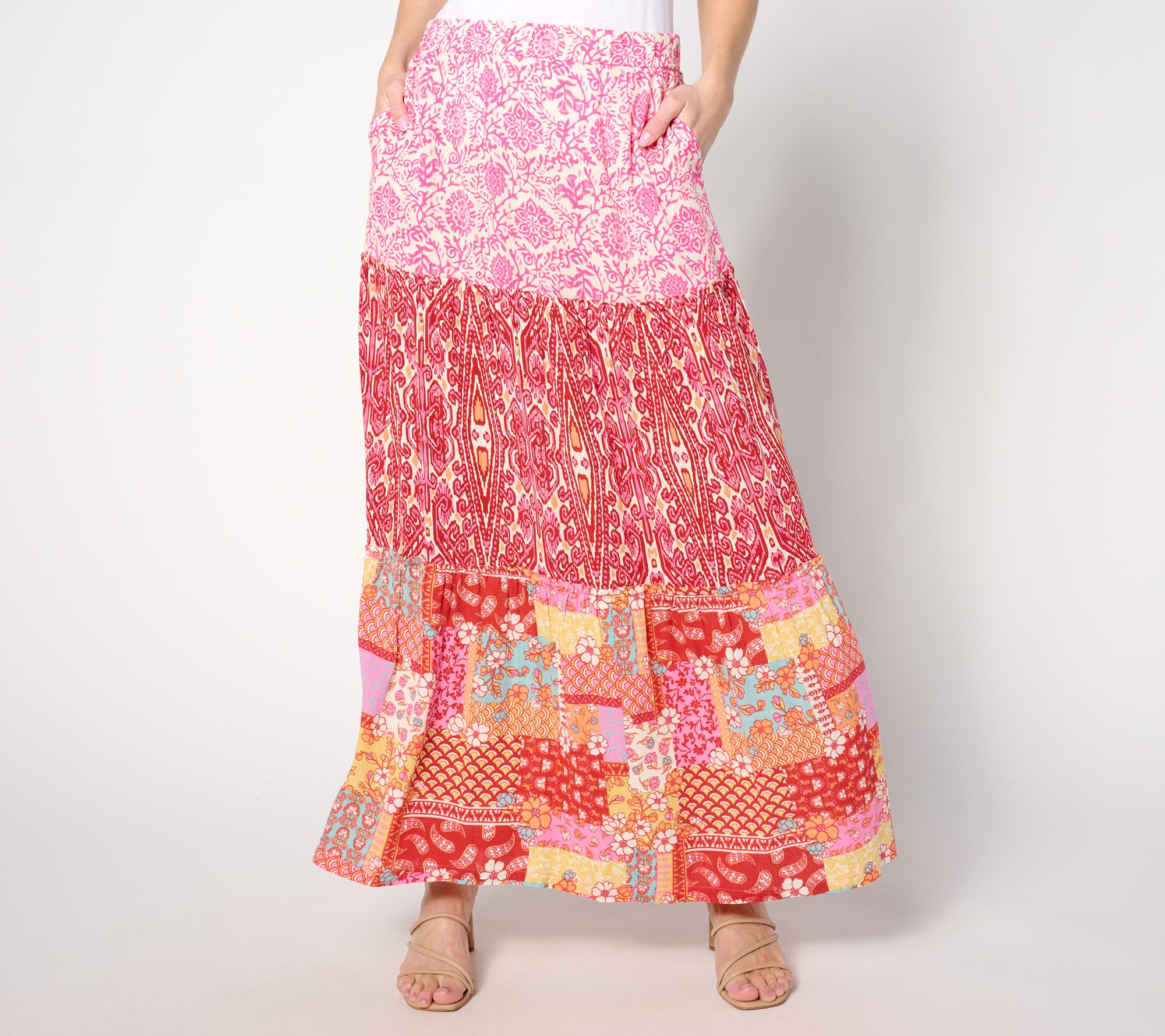 "As Is" Denim & Co. Canyon Retreat Printed Ruffle Detail Tiered Skirt