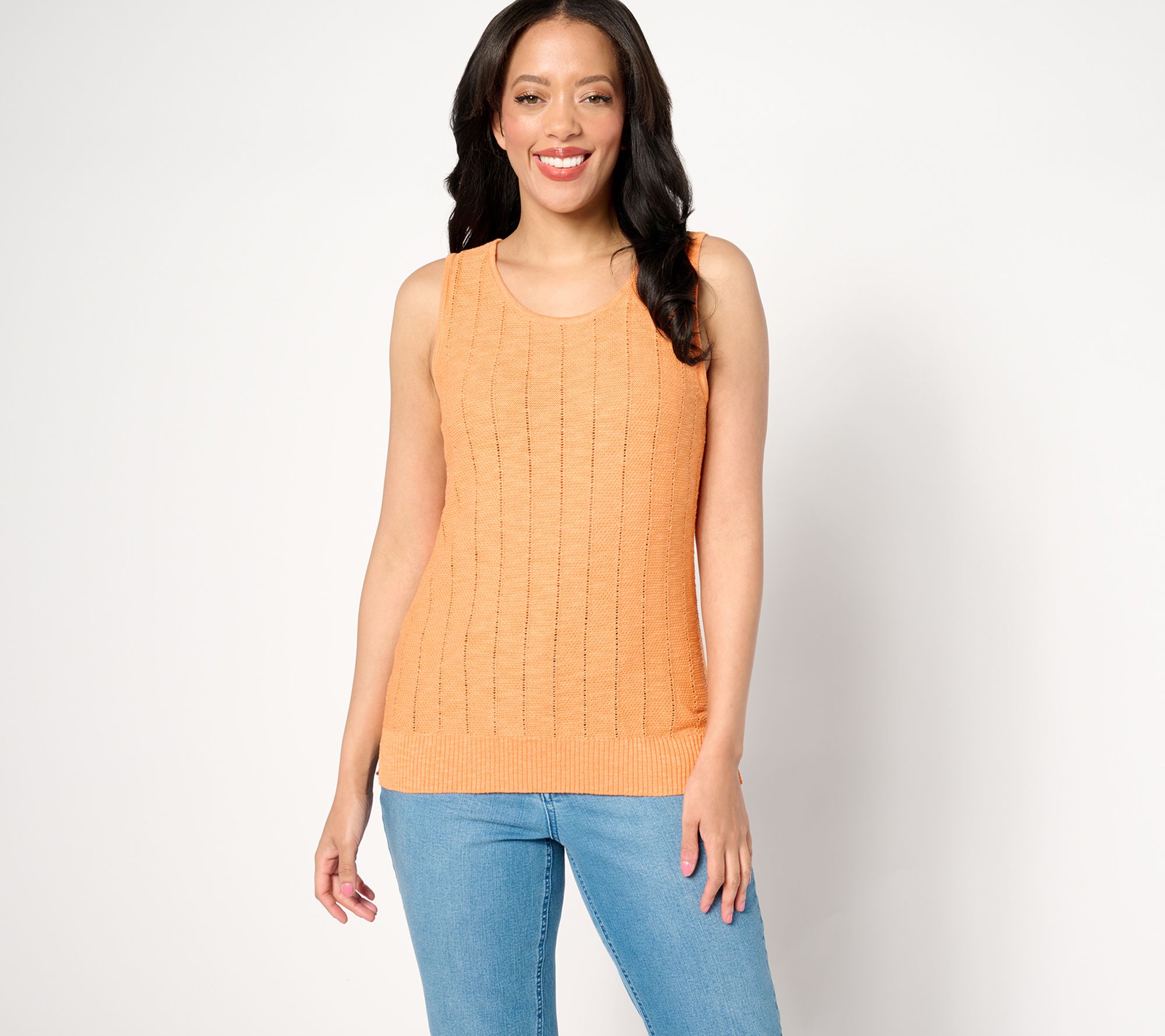 "As Is" Susan Graver Pointelle Knit Sweater Tank