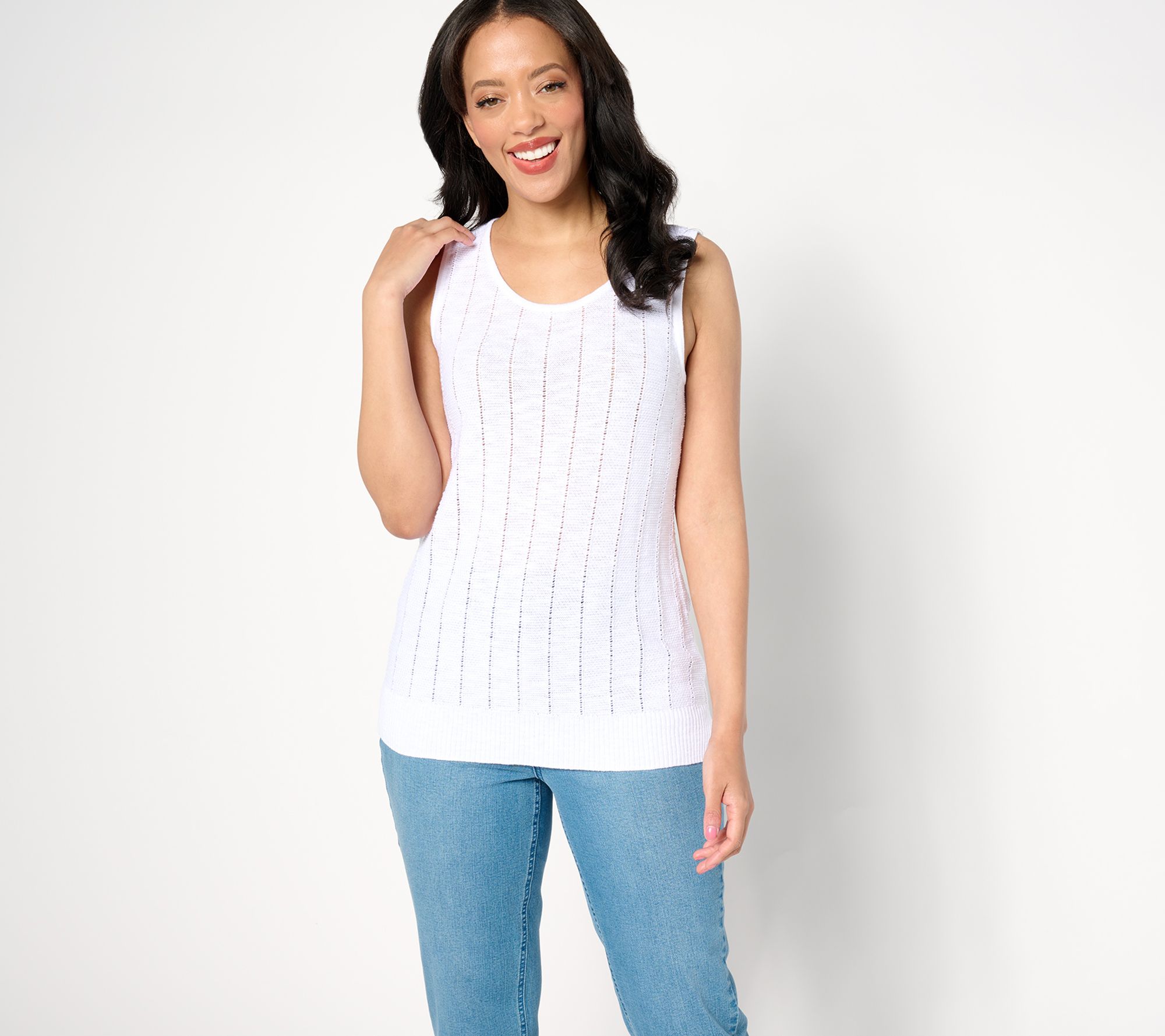 "As Is" Susan Graver Pointelle Knit Sweater Tank