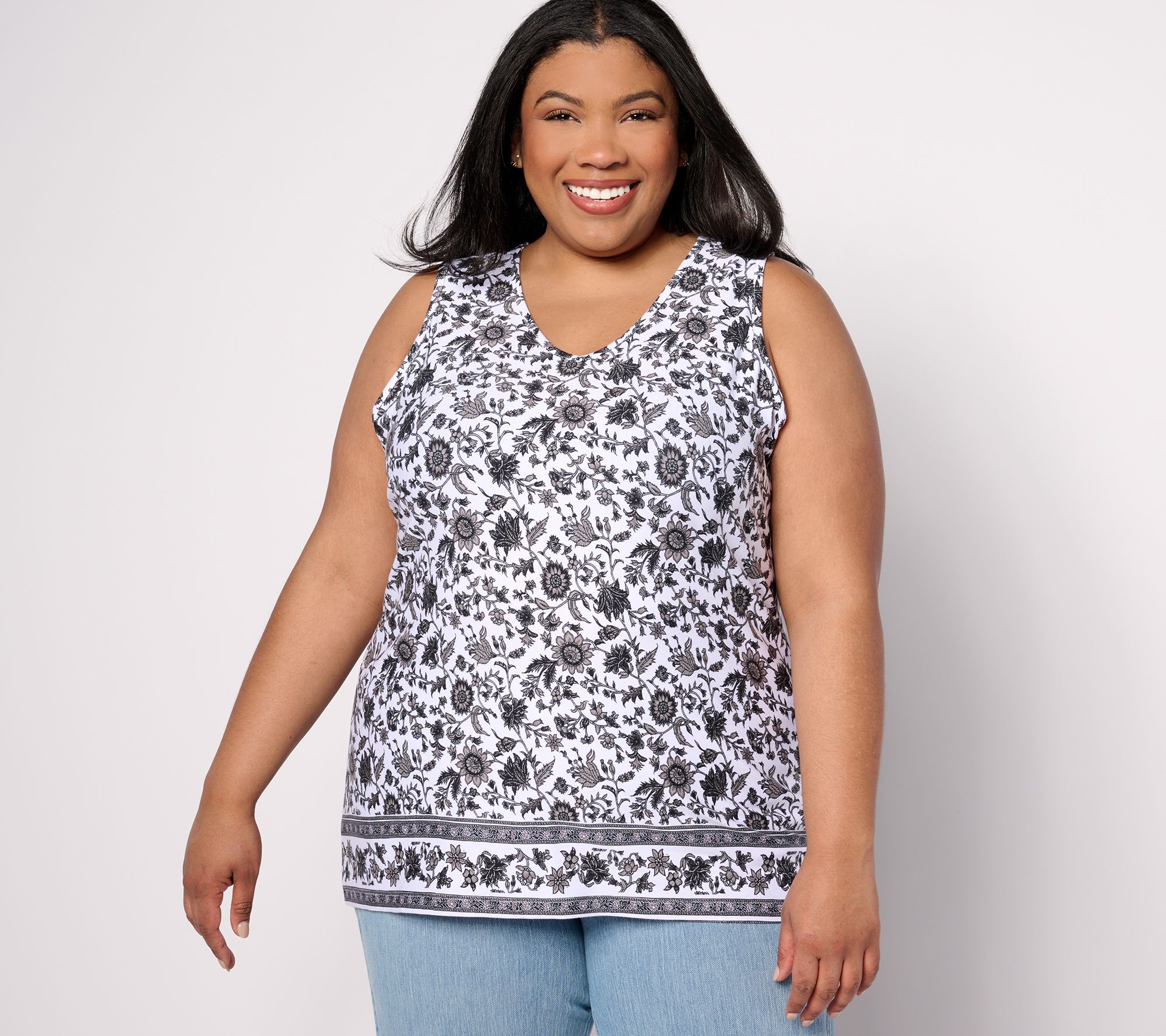 "As Is" Denim & Co. Favorite Jersey Printed V-Neck Tank Top