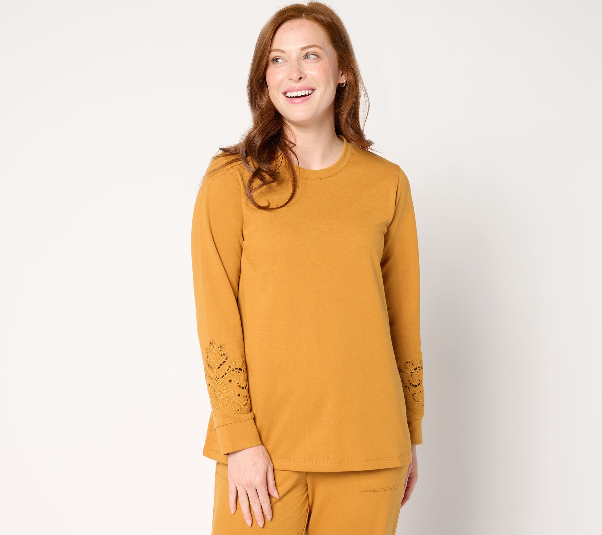 LOGO Life by Lori Goldstein French Terry Pullover w/ Eyelet Detail