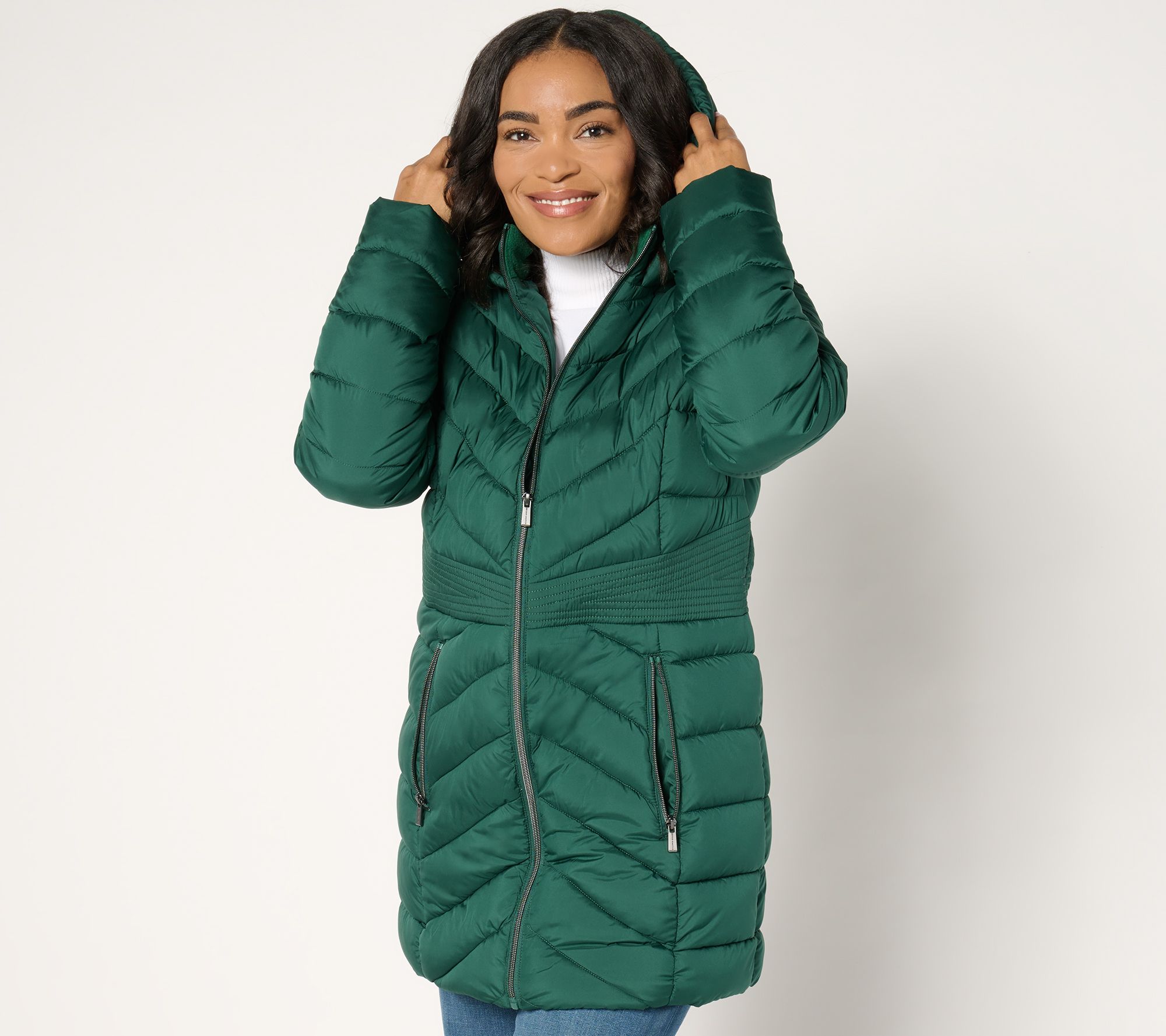 Susan Graver Water-Resistant Quilted Jacket With Hood & Waist Detail