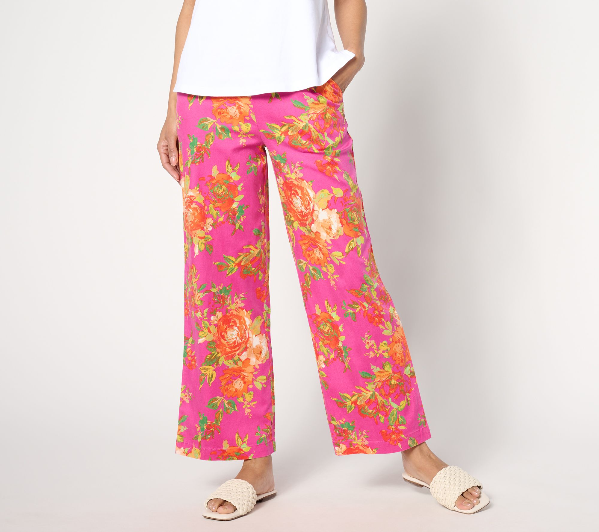"As Is" Isaac Mizrahi Live! Regular Floral Printed Wide Leg Ankle Pants