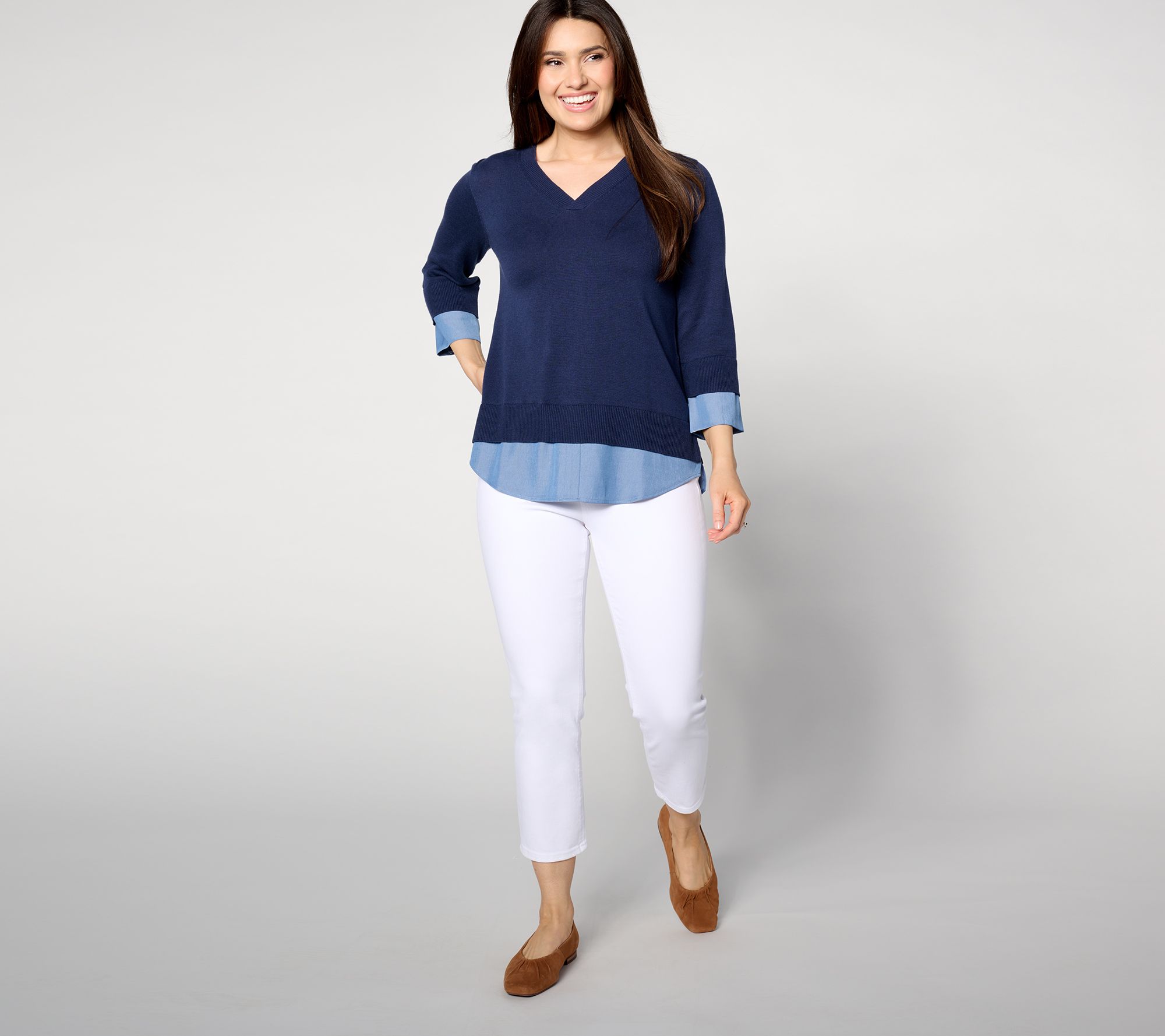 "As Is" Joan Rivers Short Sleeve V-Neck 2Fer Sweater - QVC.com