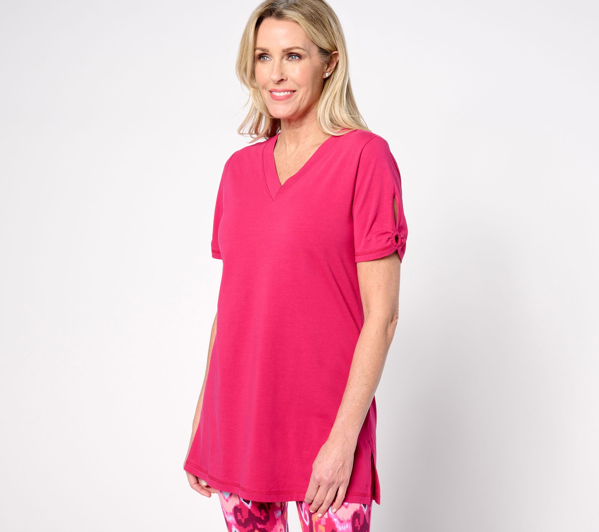 "As Is" Denim & Co. Active Petite Jersey Short Sleeve Tunic