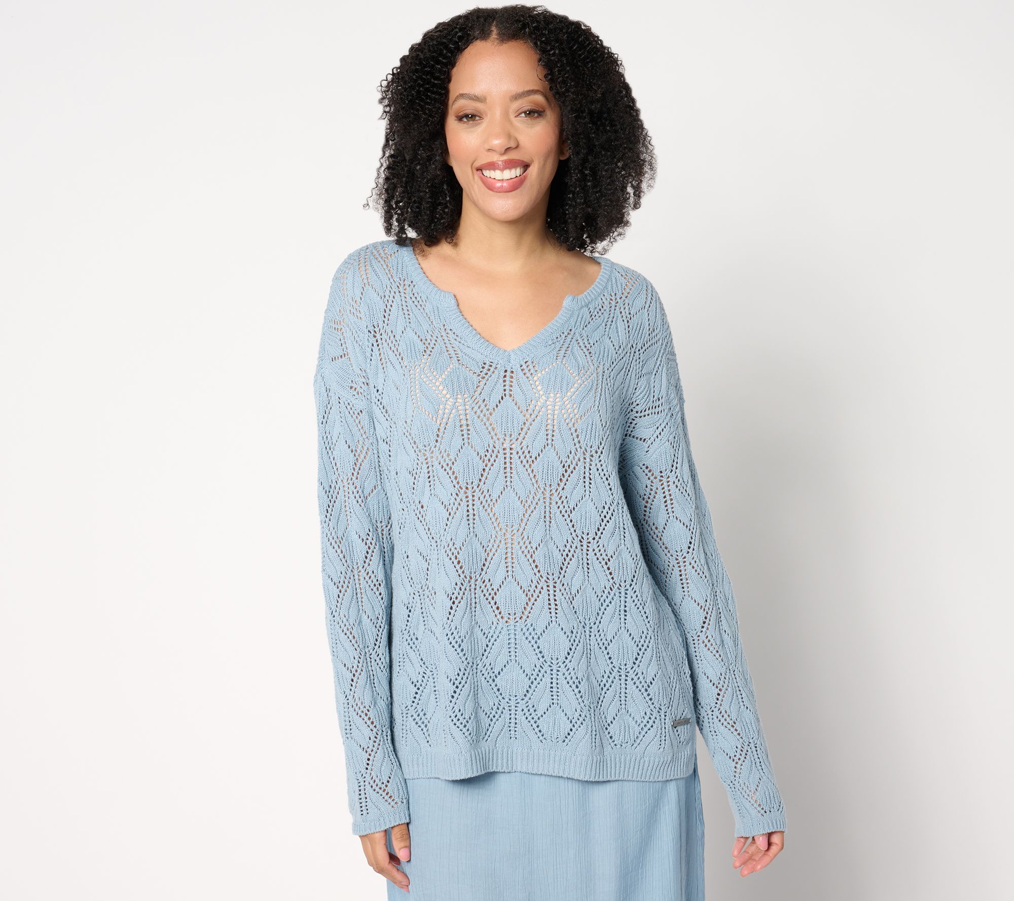 "As Is" Peace Love World Boheme Open Stitch Novelty Sweater