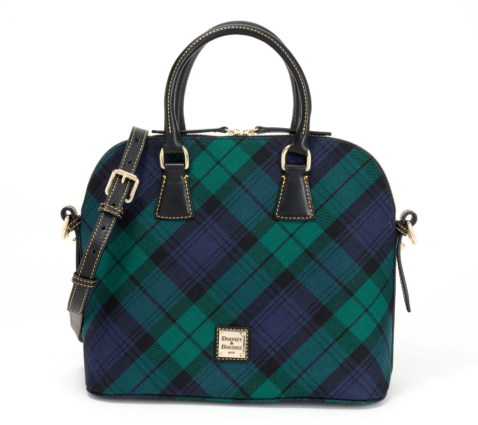Dooney & Bourke Woven Cotton Tartan Satchel with Crossbody Strap