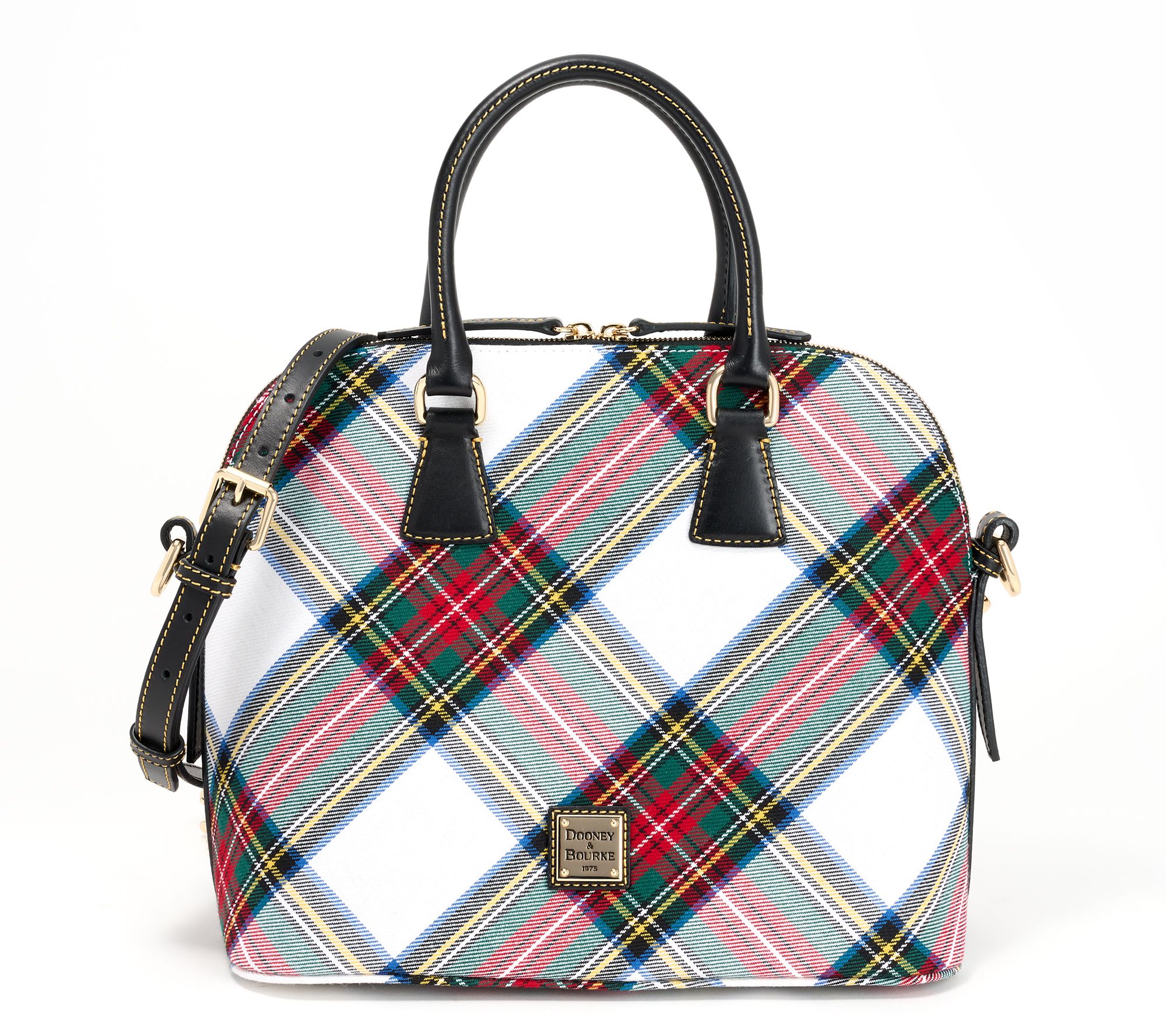 Dooney & Bourke Woven Cotton Tartan Satchel with Crossbody Strap