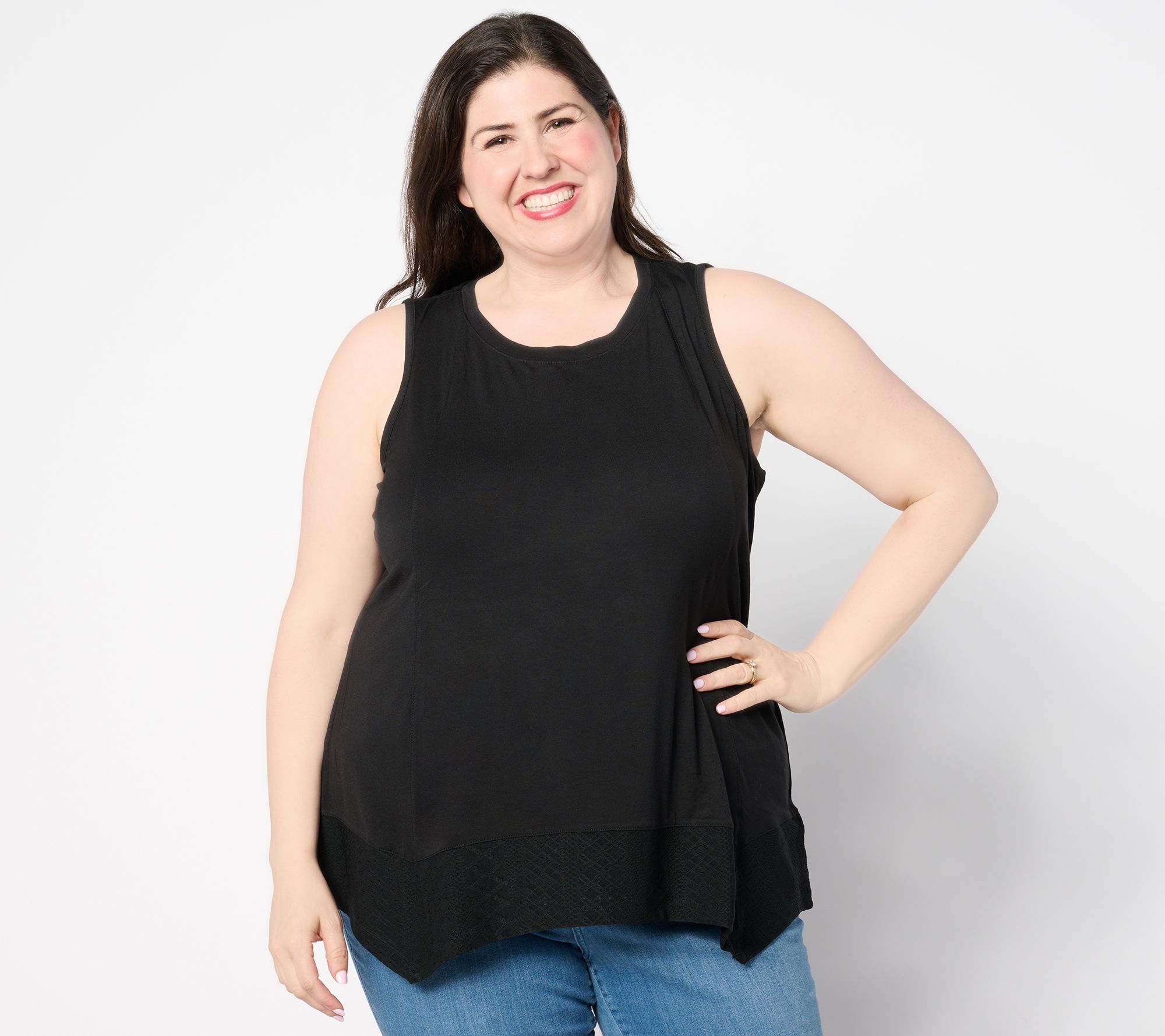"As Is" LOGO Layers by Lori Goldstein Stretch Lace Scoop Neck Tank