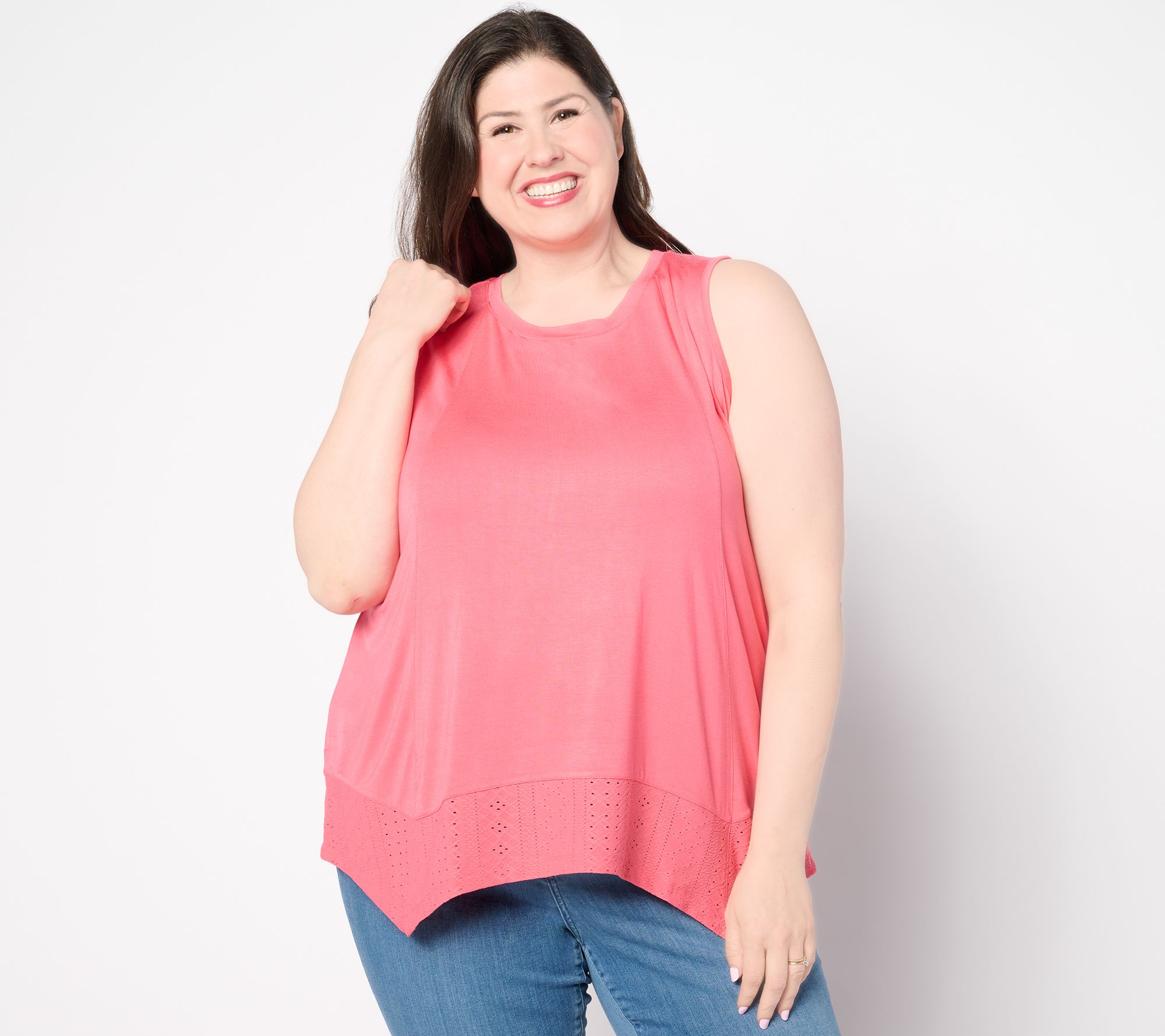 "As Is" LOGO Layers by Lori Goldstein Stretch Lace Scoop Neck Tank