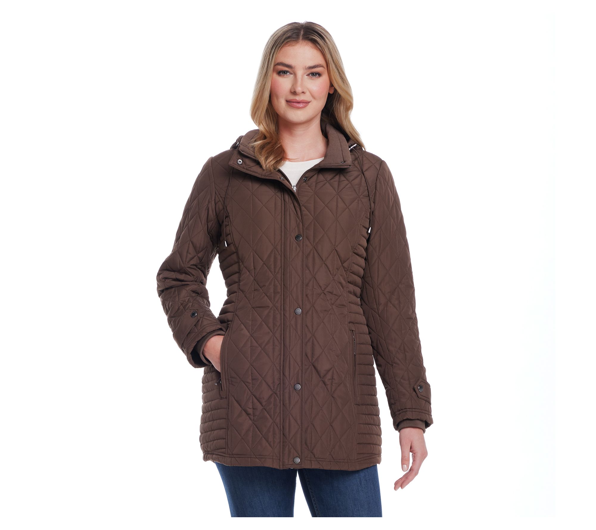 Weatherproof Quilted Walker Jacket with Detacha ble Hood