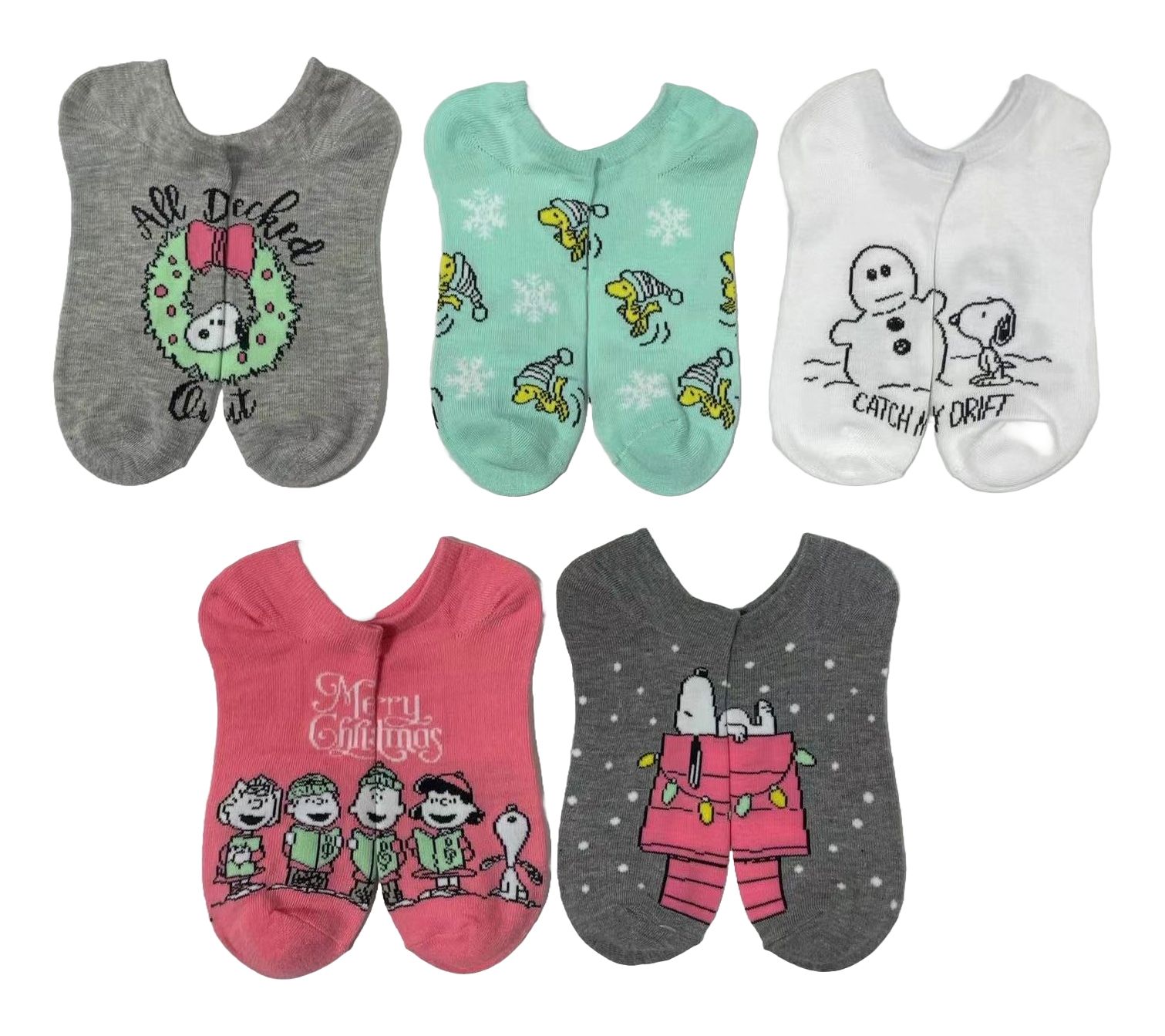 Ladies' Holiday Character No-Show Sock Set - 5Pair