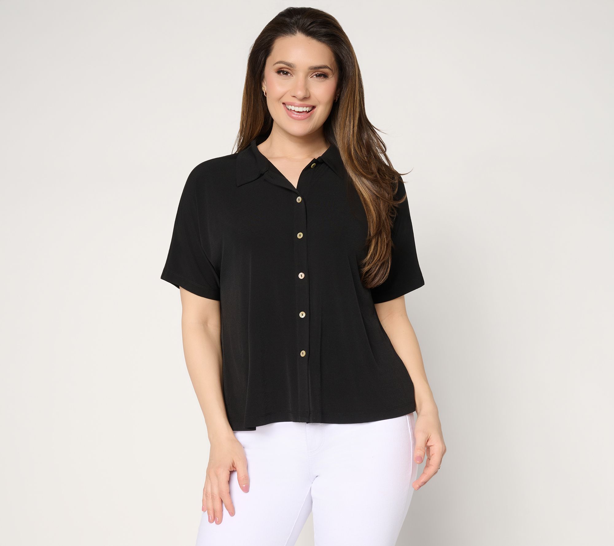 Susan Graver Every Day Liquid Knit Dolman Sleeve Camp Shirt